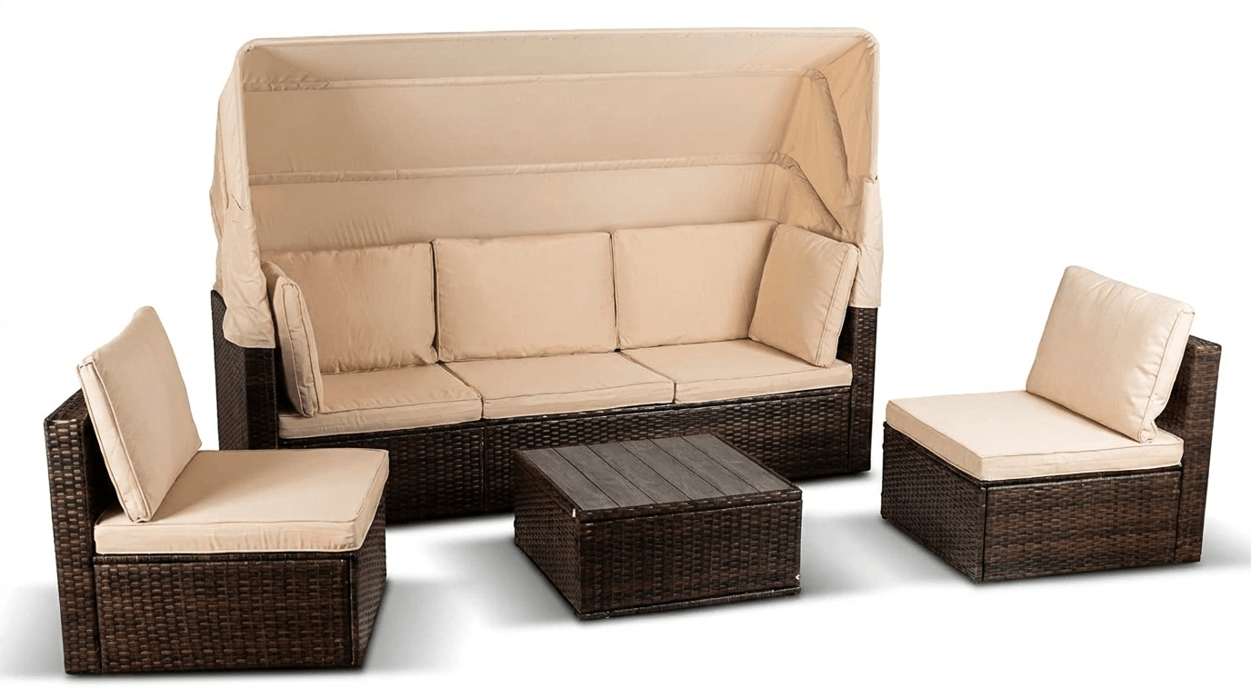 Salon de jardin CALIENTE en technorattan avec coussins - TRUST INDUSTRIE - Beige - 