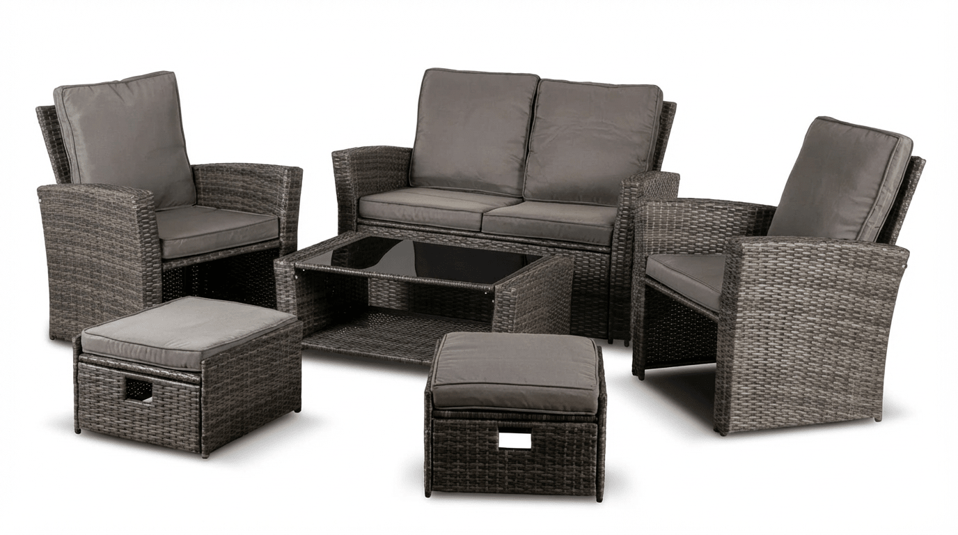 Salon de jardin DELGADO en technorattan gris avec coussins - TRUST INDUSTRIE - 