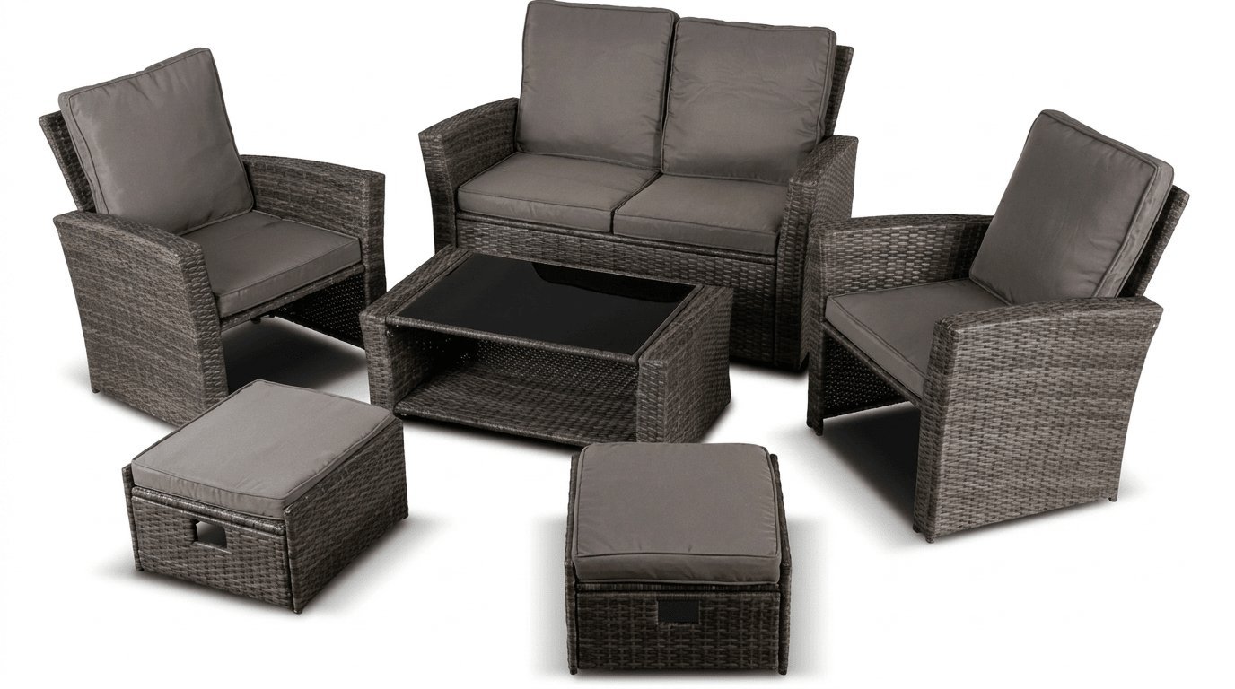 Salon de jardin DELGADO en technorattan gris avec coussins - TRUST INDUSTRIE - 