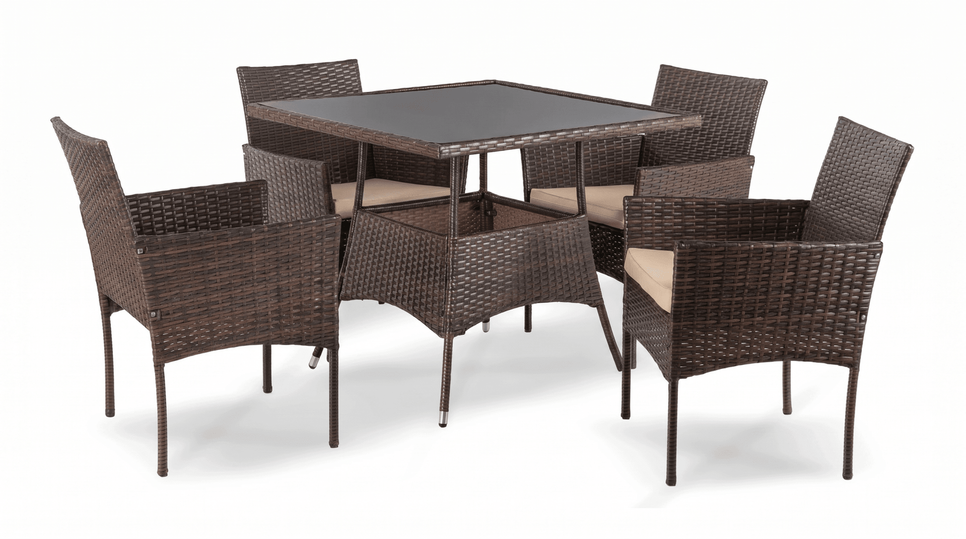 Salon de jardin MORADO en résine tressée marron et coussins beige - TRUST INDUSTRIE - 