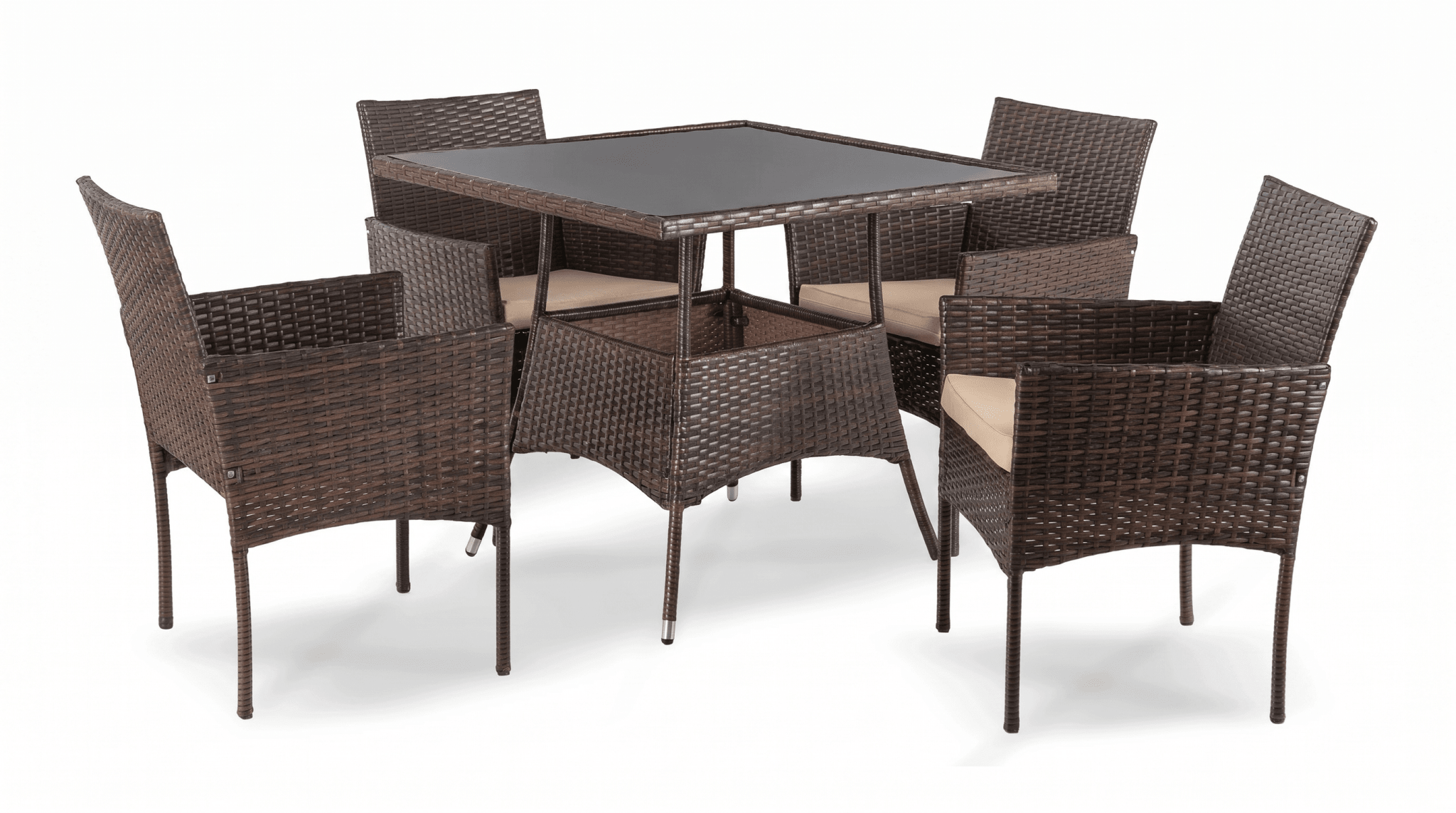 Salon de jardin MORADO en résine tressée marron et coussins beige - TRUST INDUSTRIE - 
