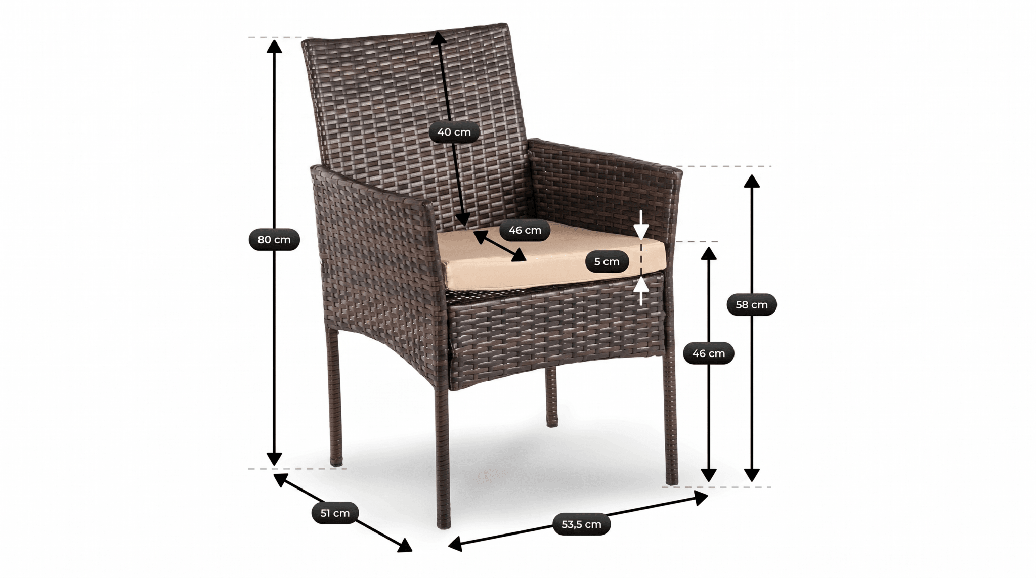 Salon de jardin MORADO en résine tressée marron et coussins beige - TRUST INDUSTRIE - 