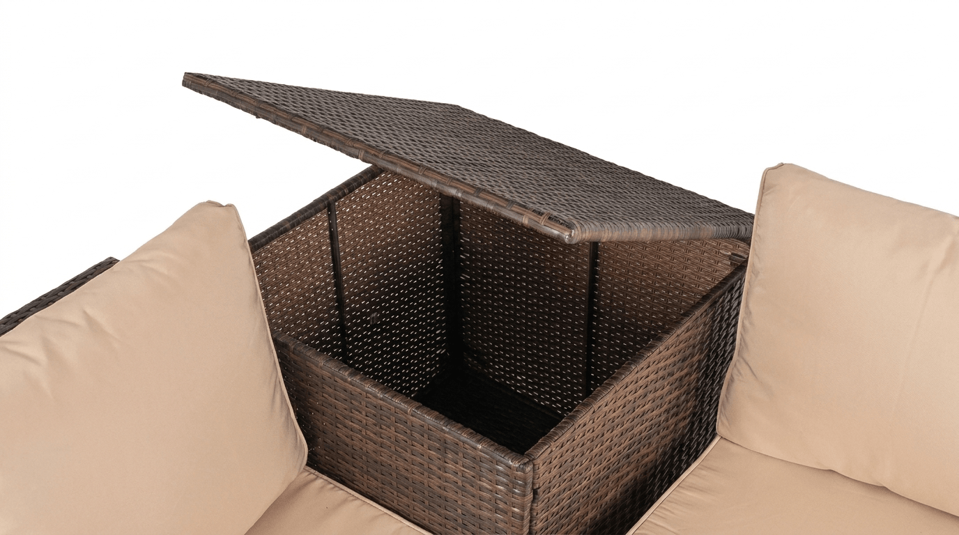 Salon de jardin NEVO en technorattan marron avec coussins beige - TRUST INDUSTRIE - 