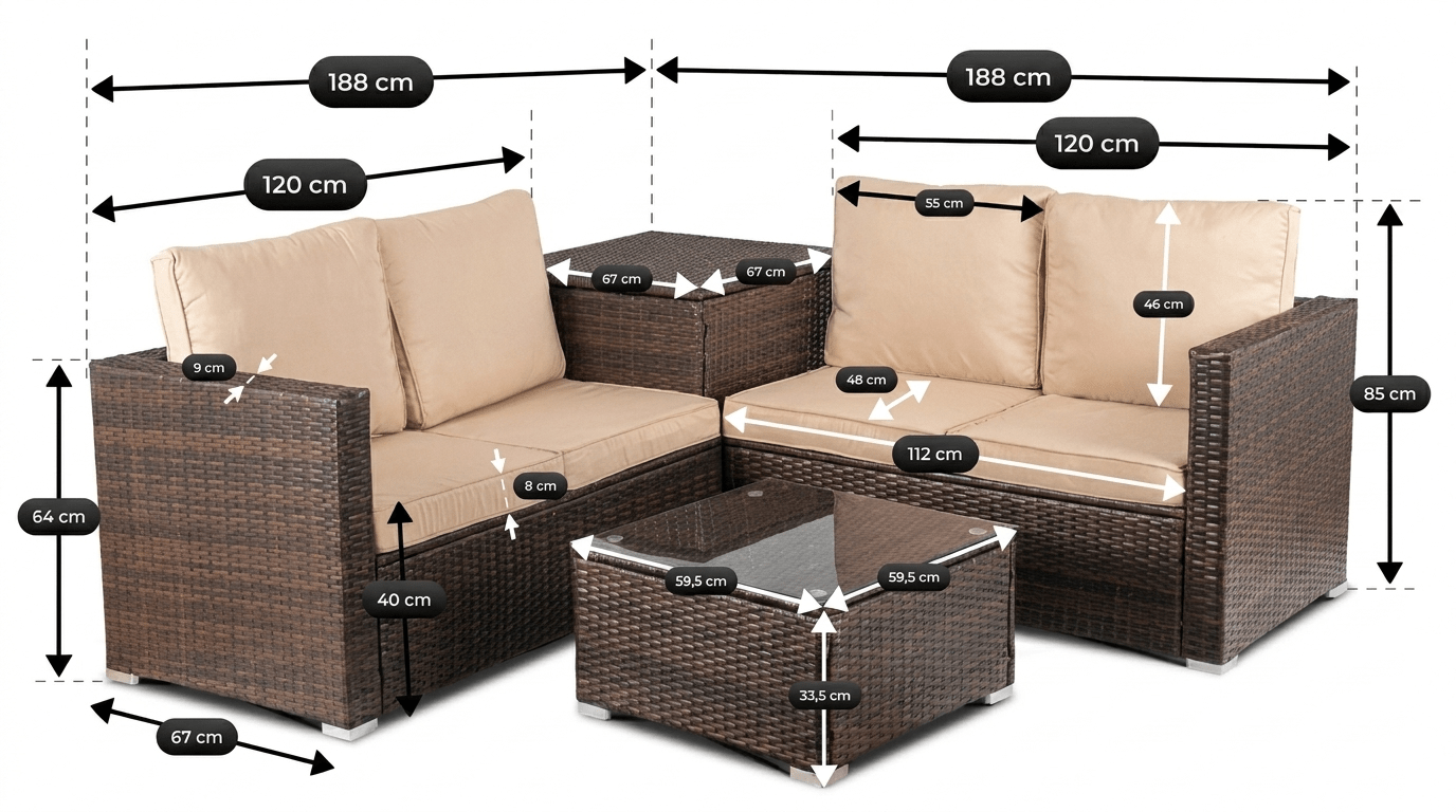 Salon de jardin NEVO en technorattan marron avec coussins beige - TRUST INDUSTRIE - 