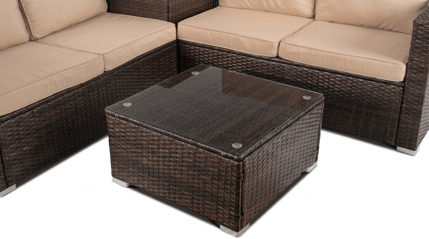 Salon de jardin NEVO en technorattan marron avec coussins beige - TRUST INDUSTRIE - 