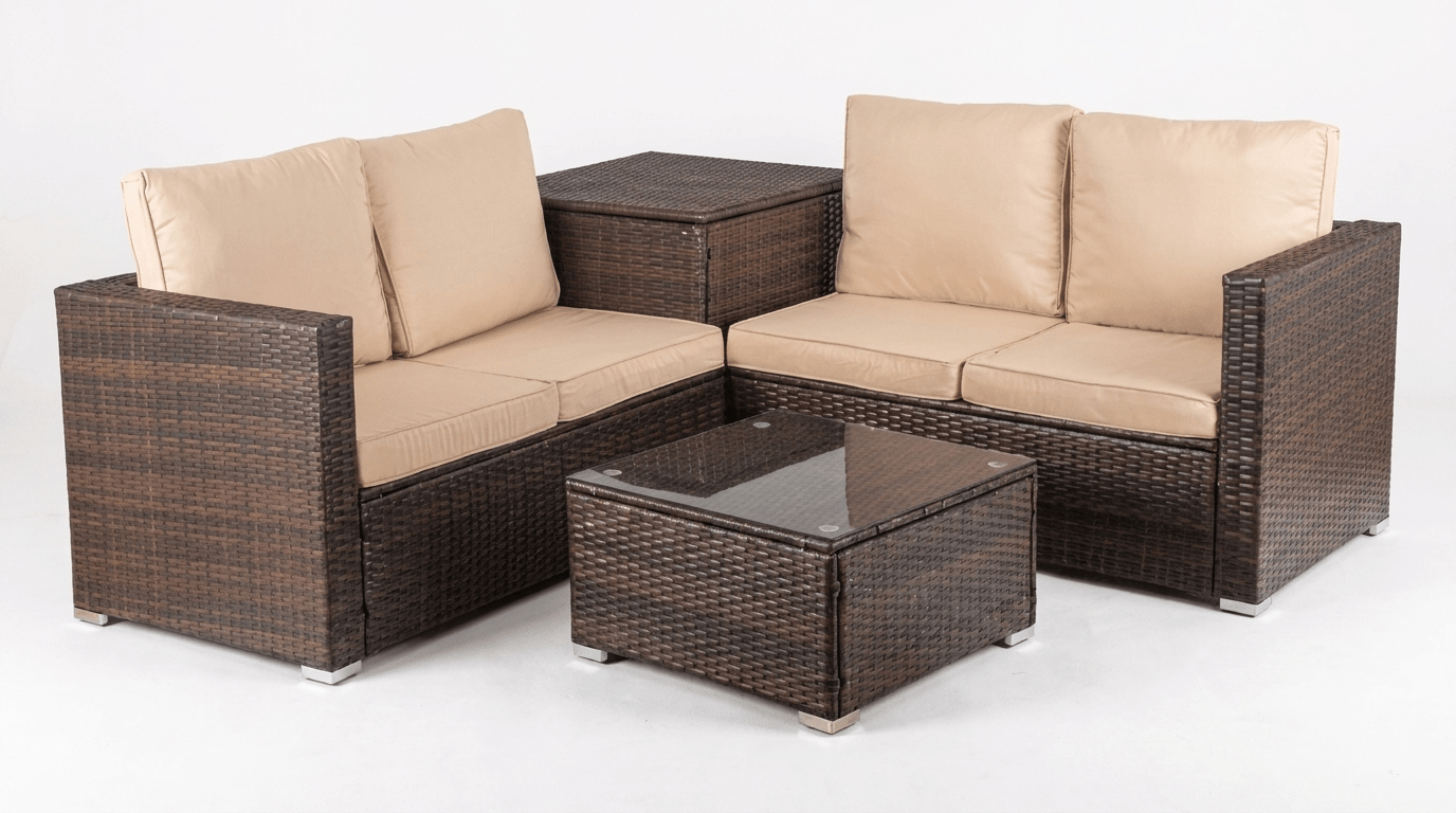 Salon de jardin NEVO en technorattan marron avec coussins beige - TRUST INDUSTRIE - 