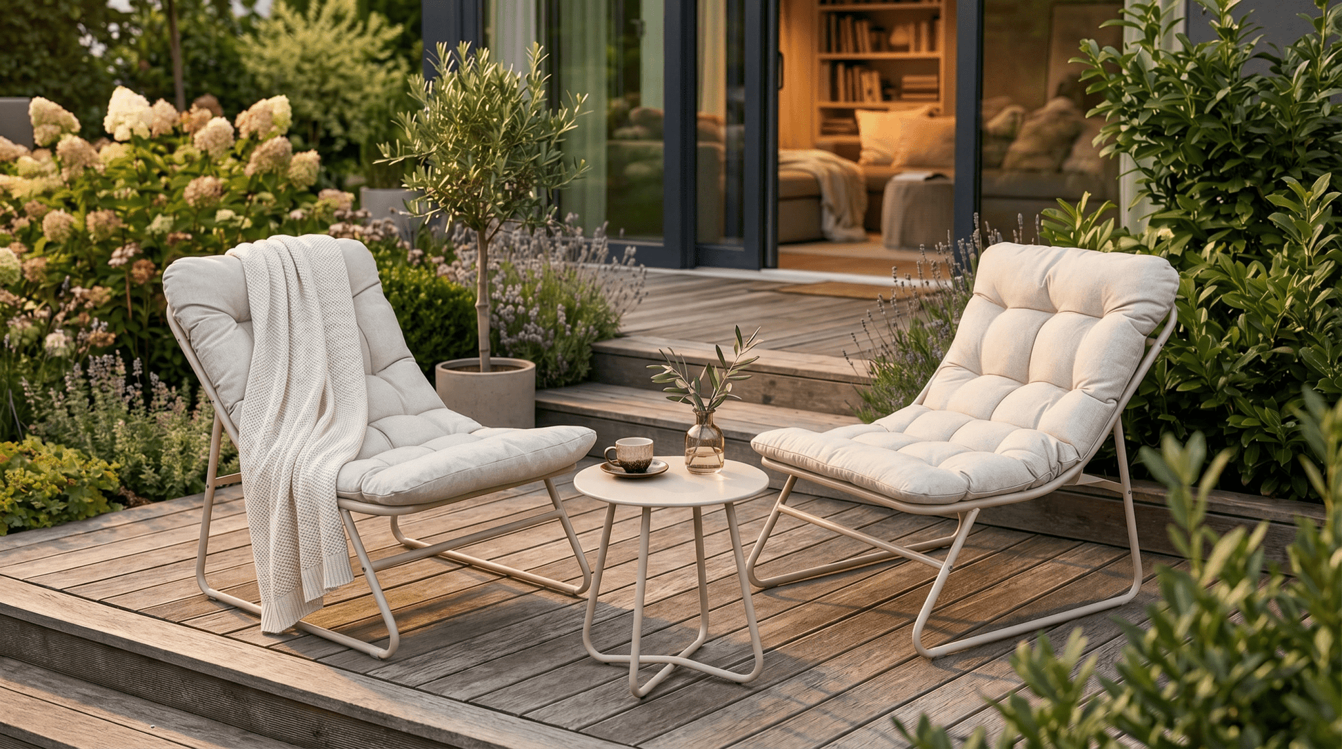 Salon de jardin NIKEA avec table ronde design - TRUST INDUSTRIE - Beige - 