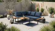 Salon de jardin NORMAN en métal noir avec coussins bleu - TRUST INDUSTRIE - 