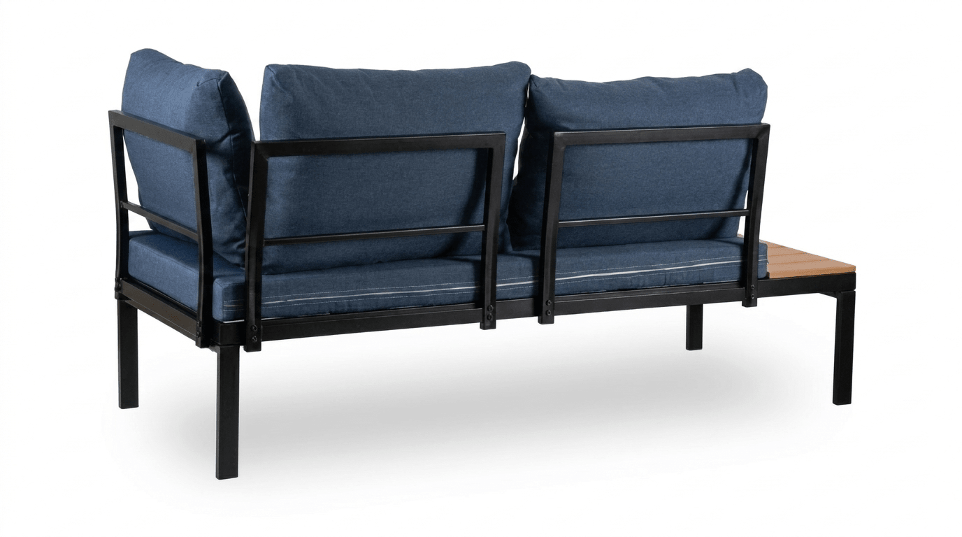 Salon de jardin NORMAN en métal noir avec coussins bleu - TRUST INDUSTRIE - 