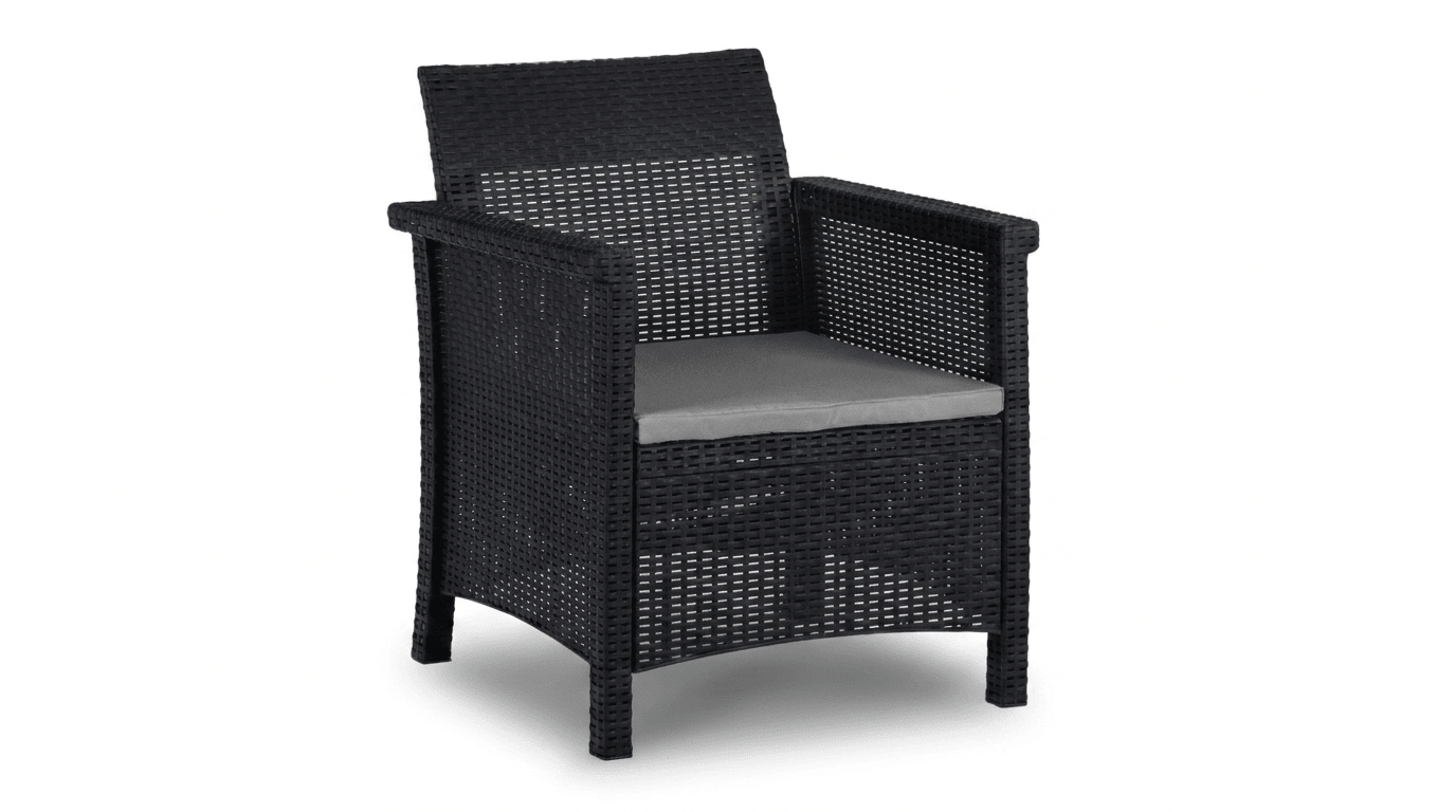 Salon de jardin SAVIO en résine tressée noir avec coussins gris - TRUST INDUSTRIE - 