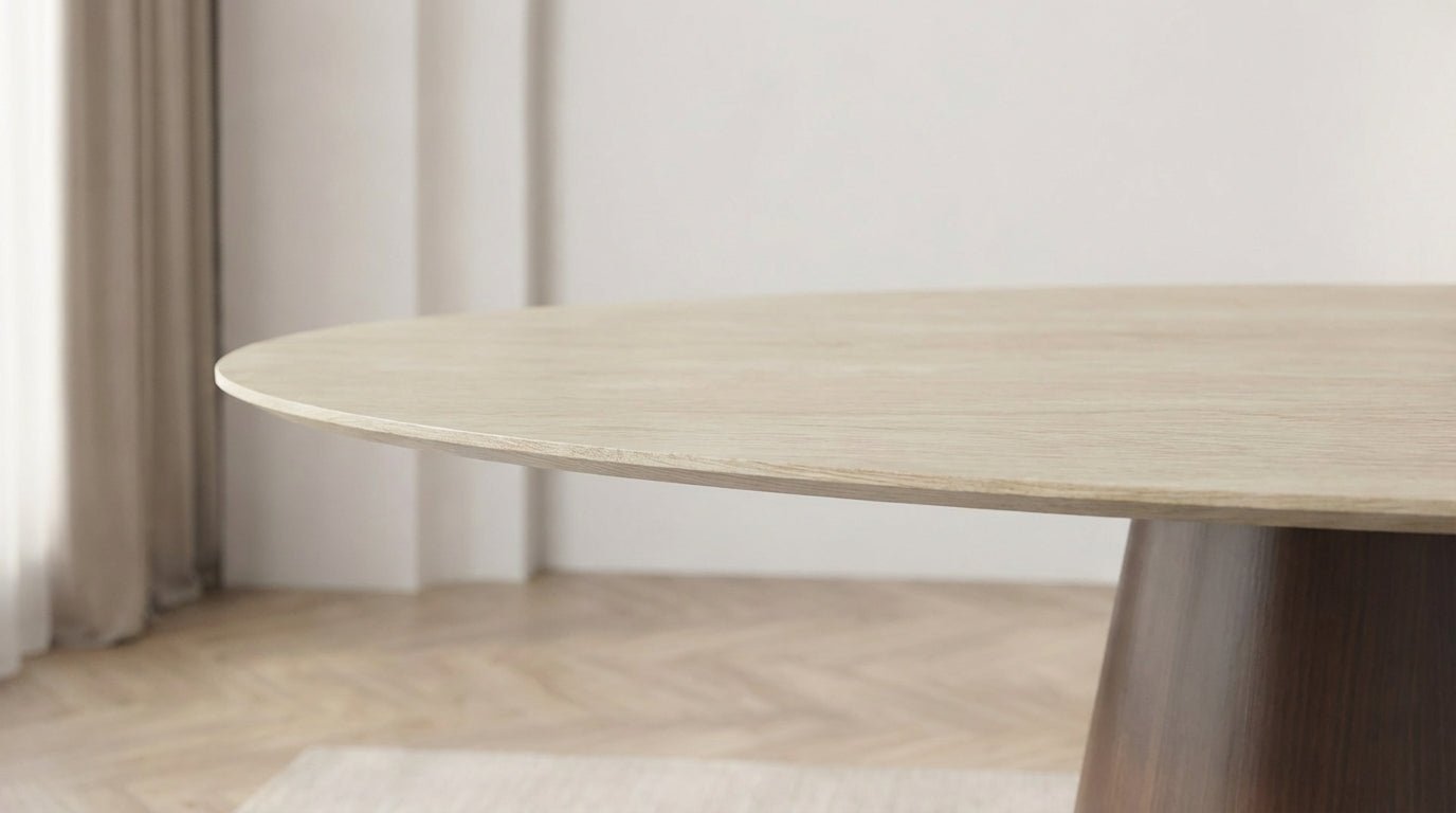 Table à manger ARON TRAVERTIN ovale plateau céramique travertin et pied noyer - TRUST INDUSTRIE - 