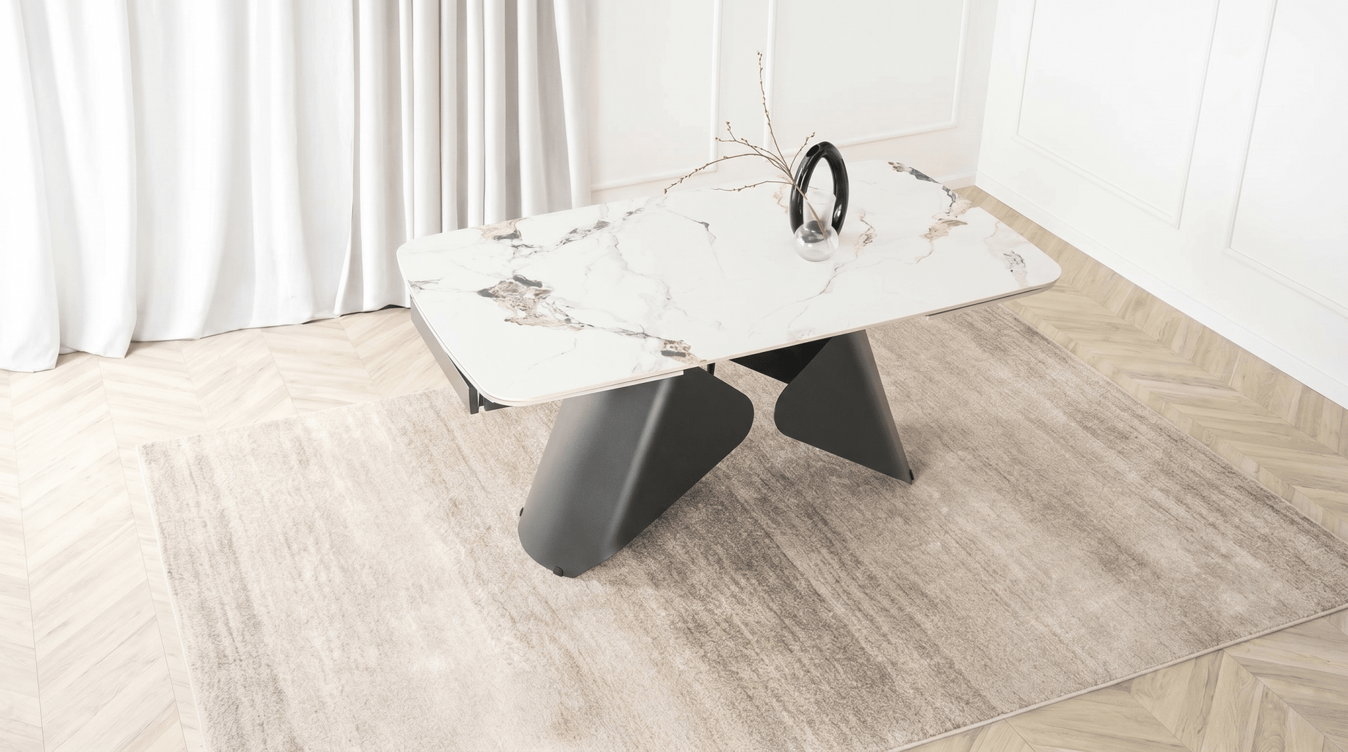 Table à manger extensible VERONA - TRUST INDUSTRIE - Marbre blanc / pieds noir - 