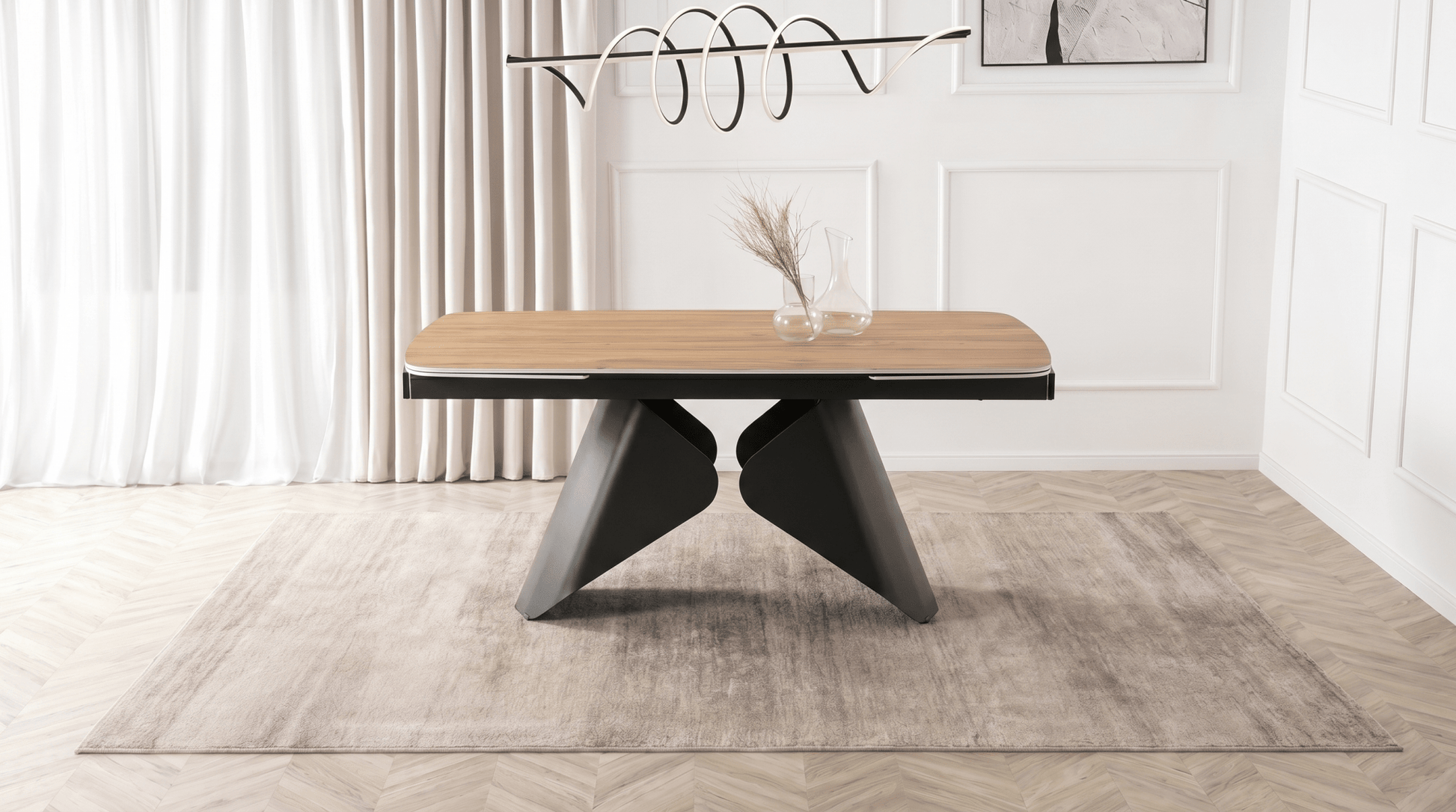 Table à manger extensible VERONA - TRUST INDUSTRIE - Effet chêne / pieds noir - 