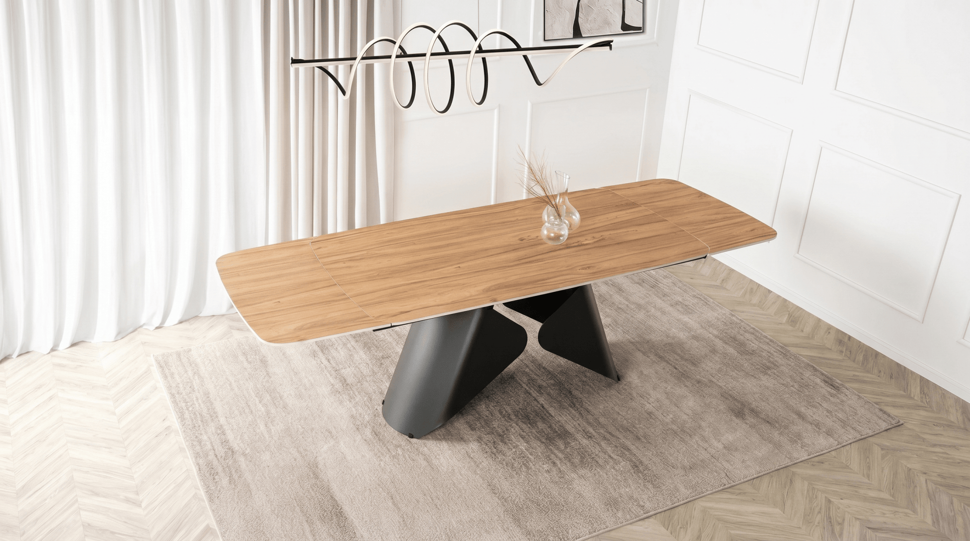 Table à manger extensible VERONA - TRUST INDUSTRIE - Effet chêne / pieds noir - 