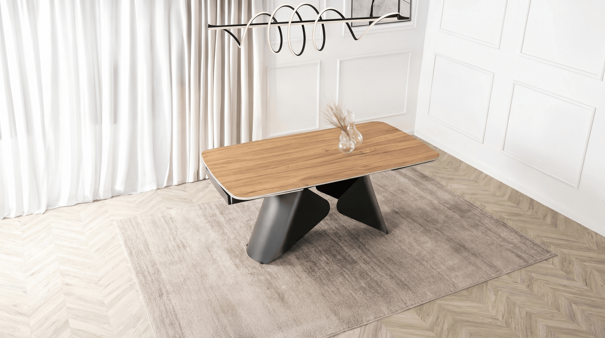 Table à manger extensible VERONA - TRUST INDUSTRIE - Effet chêne / pieds noir - 