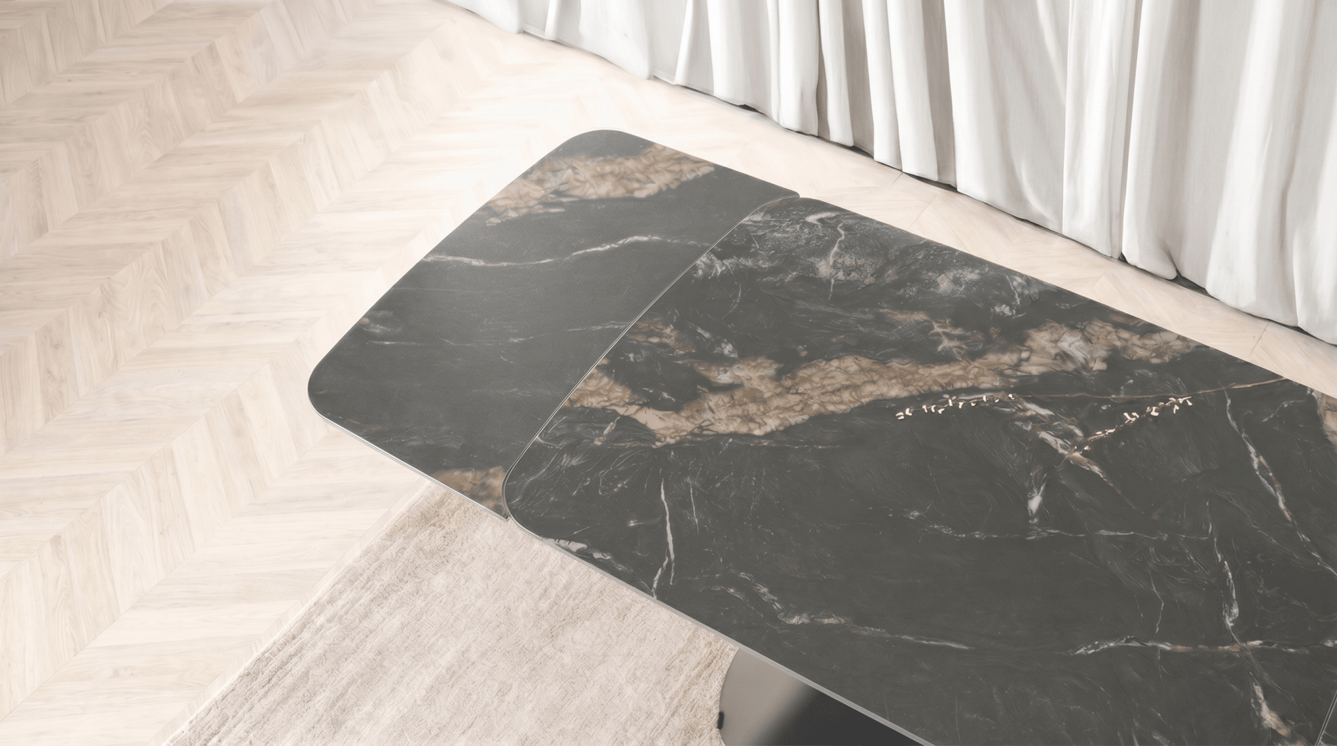 Table à manger extensible VERONA - TRUST INDUSTRIE - Marbre noir / pieds noir - 