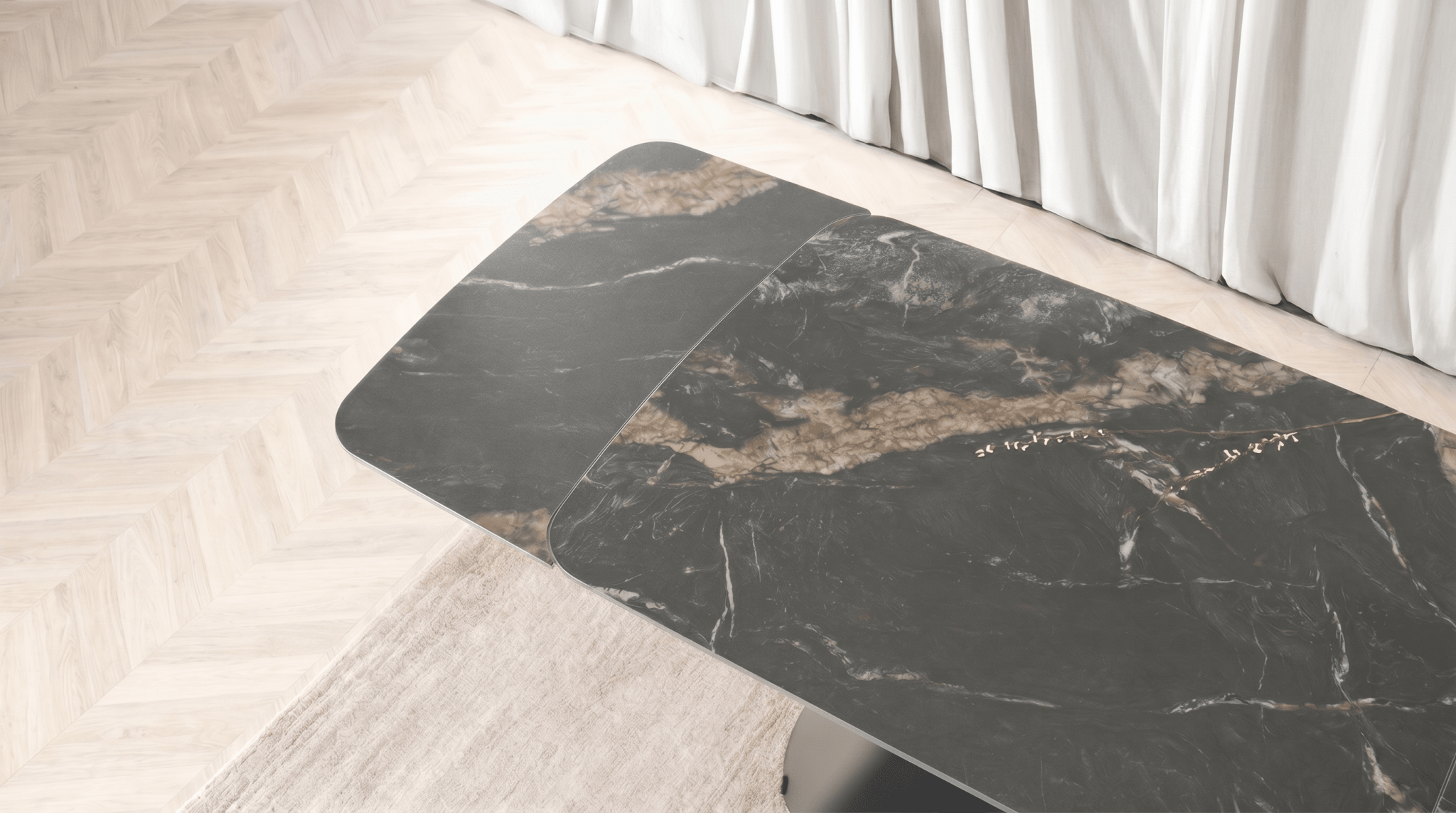 Table à manger extensible VERONA - TRUST INDUSTRIE - Marbre noir / pieds noir - 