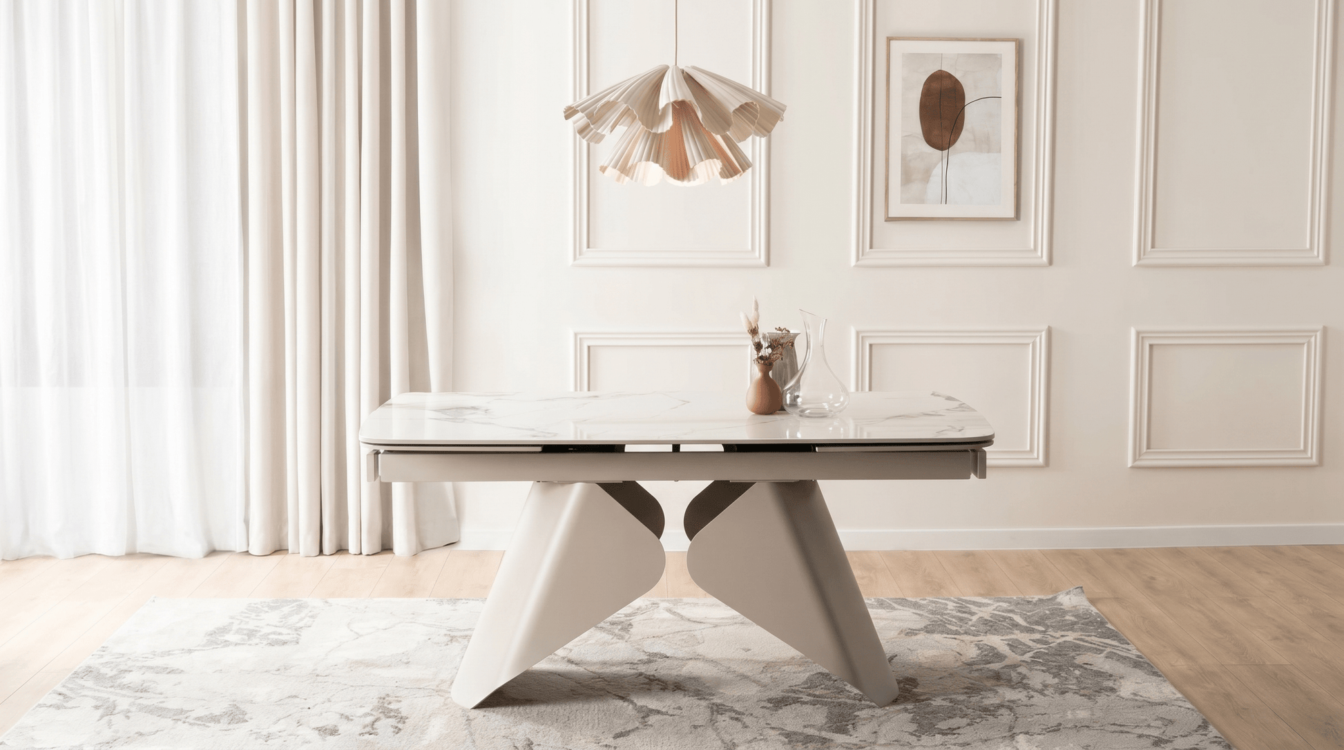 Table à manger extensible VERONA - TRUST INDUSTRIE - Marbre blanc / pieds cachemire
