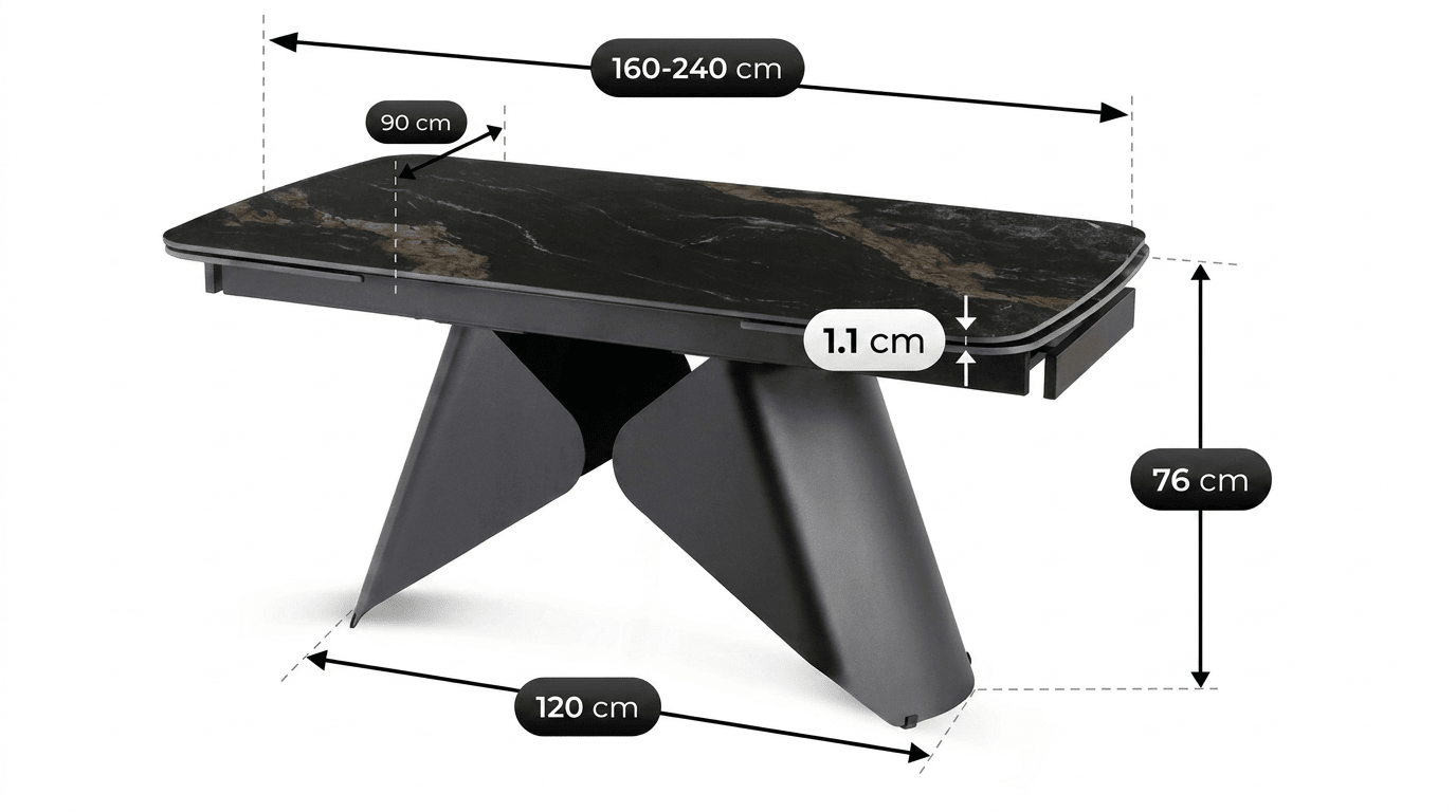 Table à manger extensible VERONA - TRUST INDUSTRIE - Marbre noir / pieds noir - 