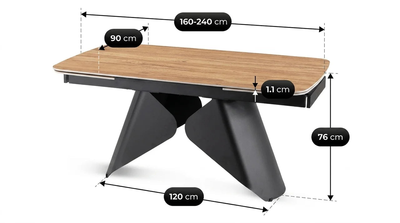 Table à manger extensible VERONA - TRUST INDUSTRIE - Effet chêne / pieds noir - 