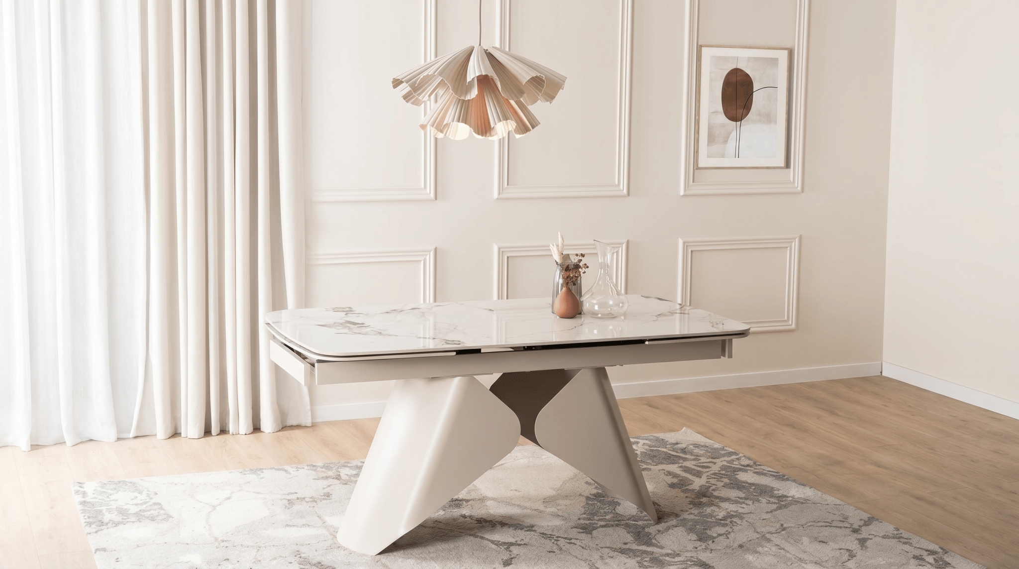Table à manger extensible VERONA - TRUST INDUSTRIE - Marbre blanc / pieds cachemire