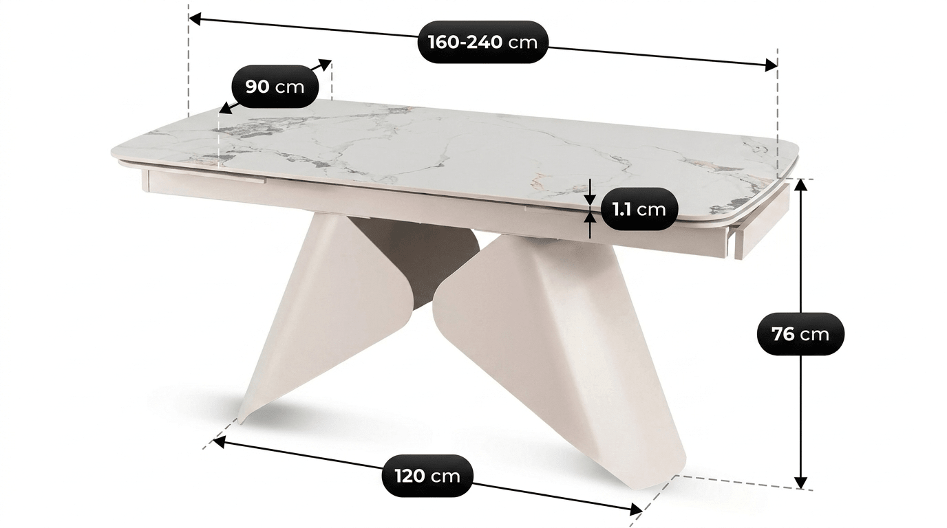 Table à manger extensible VERONA - TRUST INDUSTRIE - Marbre blanc / pieds cachemire