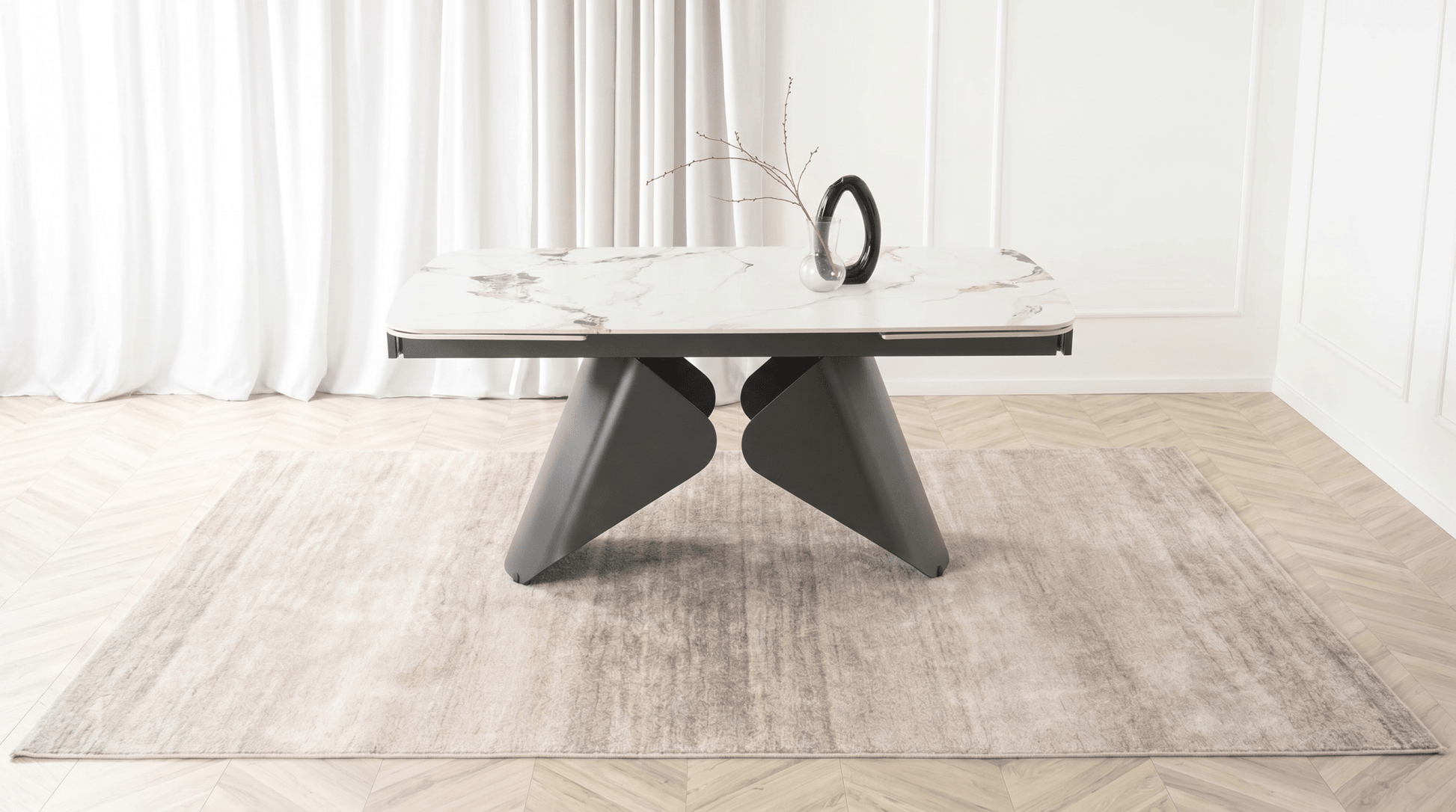 Table à manger extensible VERONA - TRUST INDUSTRIE - Marbre blanc / pieds noir - 