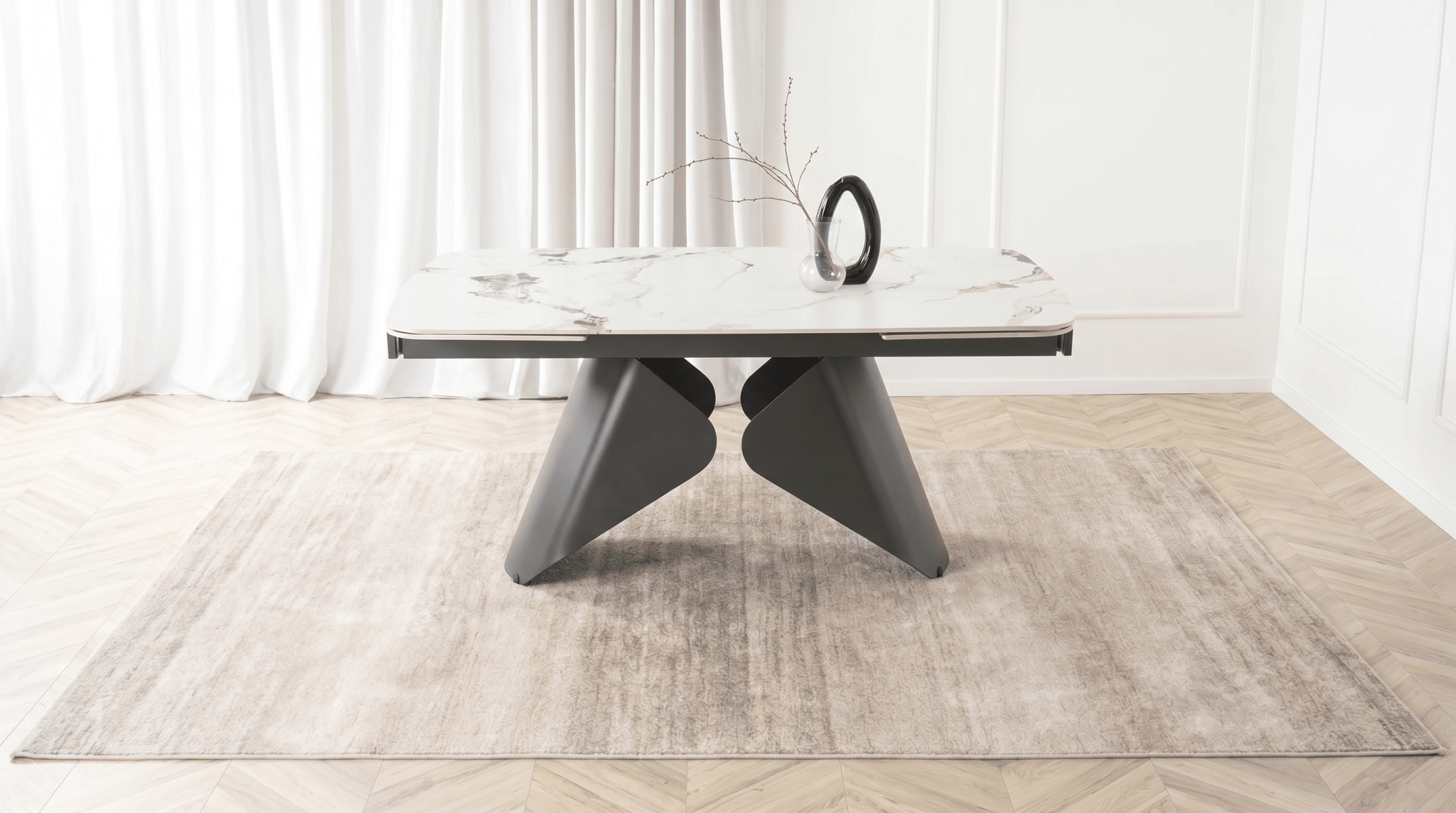 Table à manger extensible VERONA - TRUST INDUSTRIE - Marbre blanc / pieds noir - 