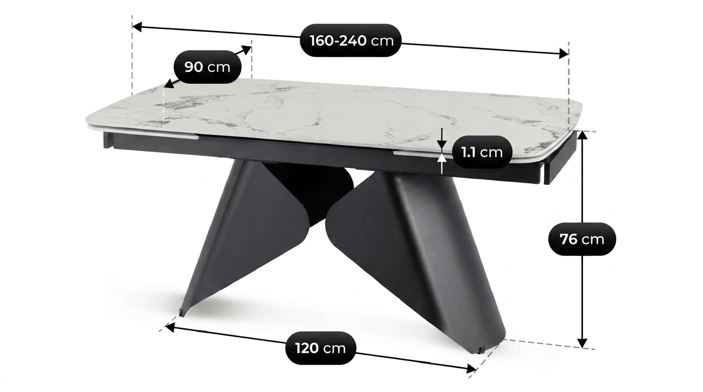 Table à manger extensible VERONA - TRUST INDUSTRIE - Marbre blanc / pieds noir - 