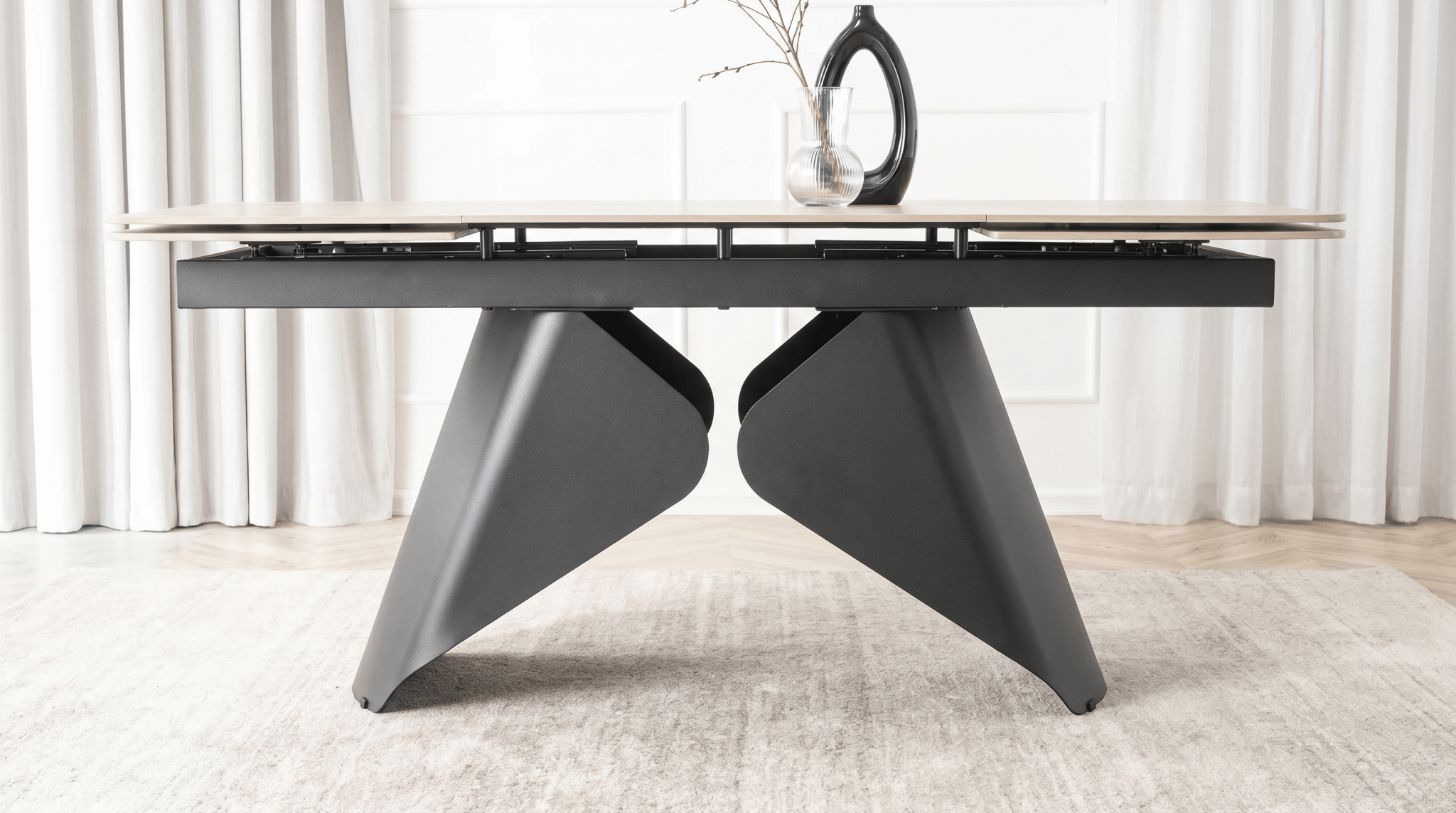 Table à manger extensible VERONA - TRUST INDUSTRIE - Marbre blanc / pieds noir - 