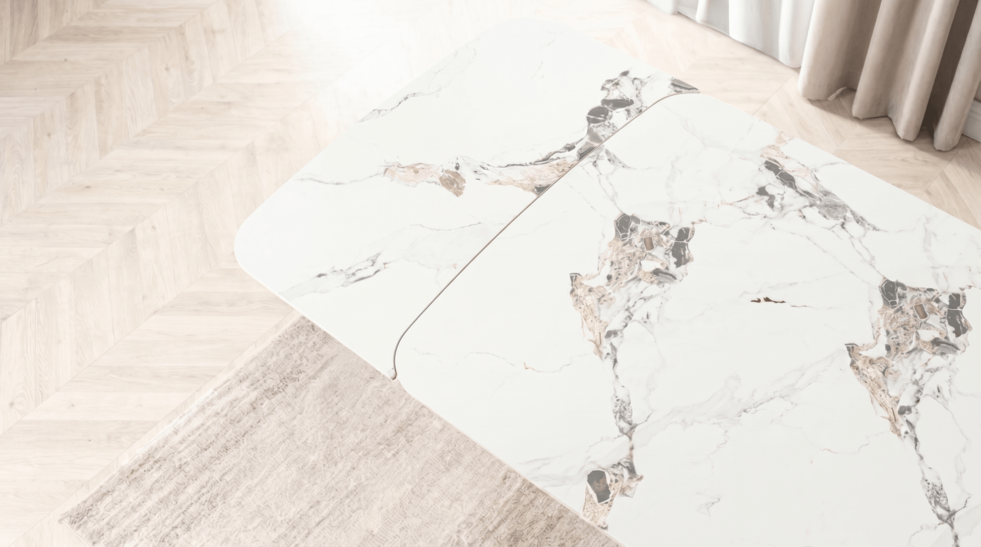 Table à manger extensible VERONA - TRUST INDUSTRIE - Marbre blanc / pieds noir - 