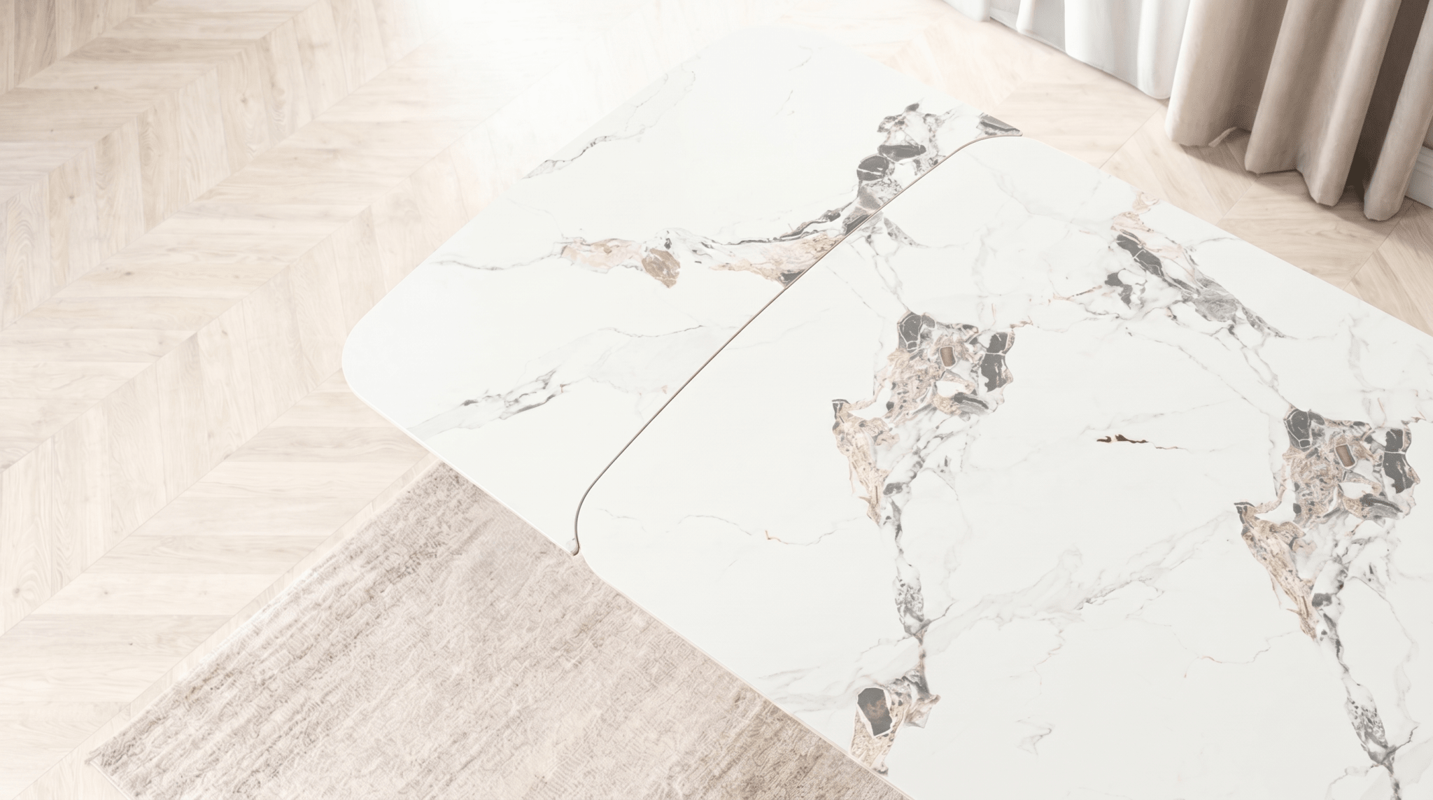 Table à manger extensible VERONA - TRUST INDUSTRIE - Marbre blanc / pieds noir - 