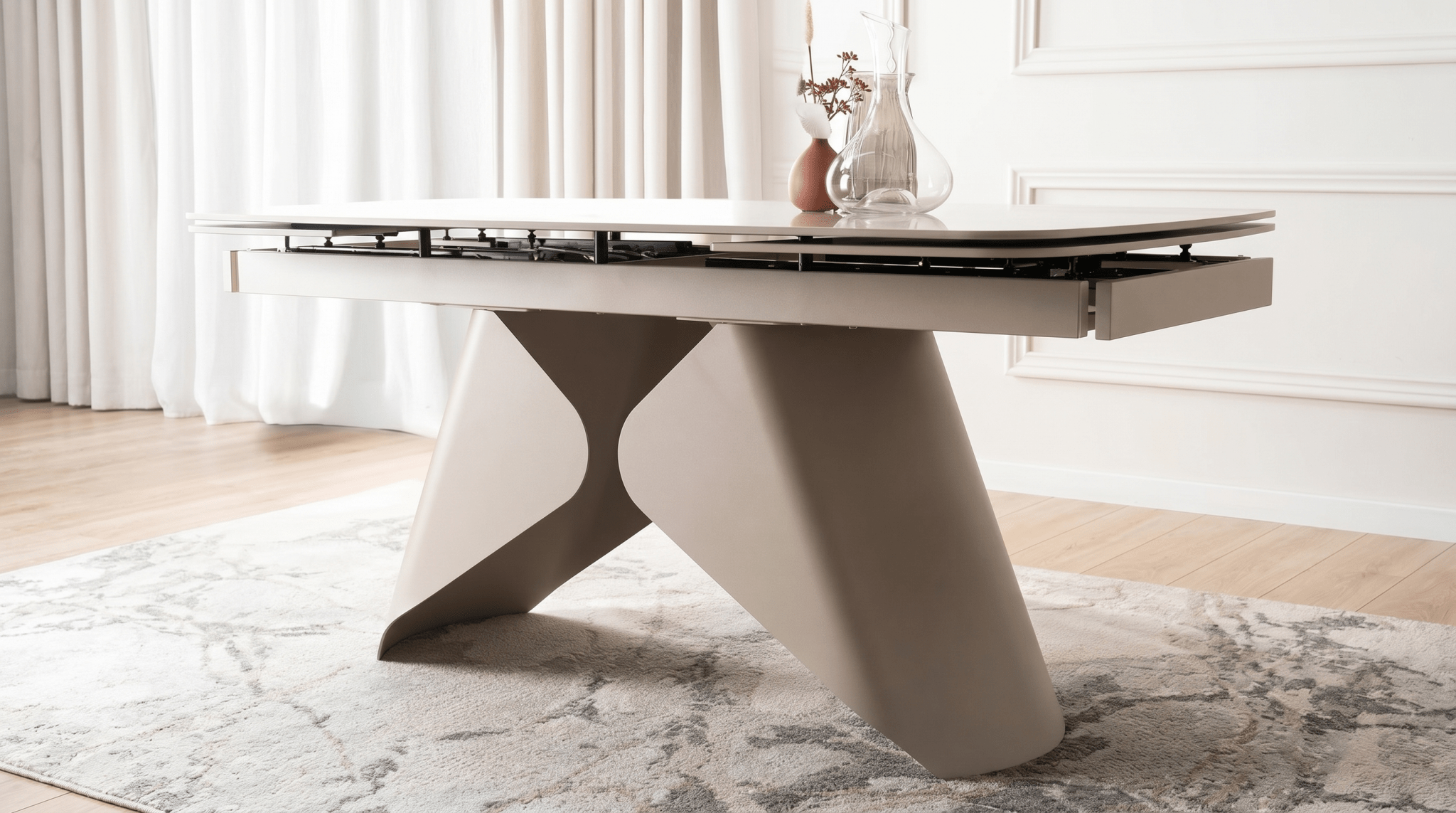 Table à manger extensible VERONA - TRUST INDUSTRIE - Marbre blanc / pieds cachemire