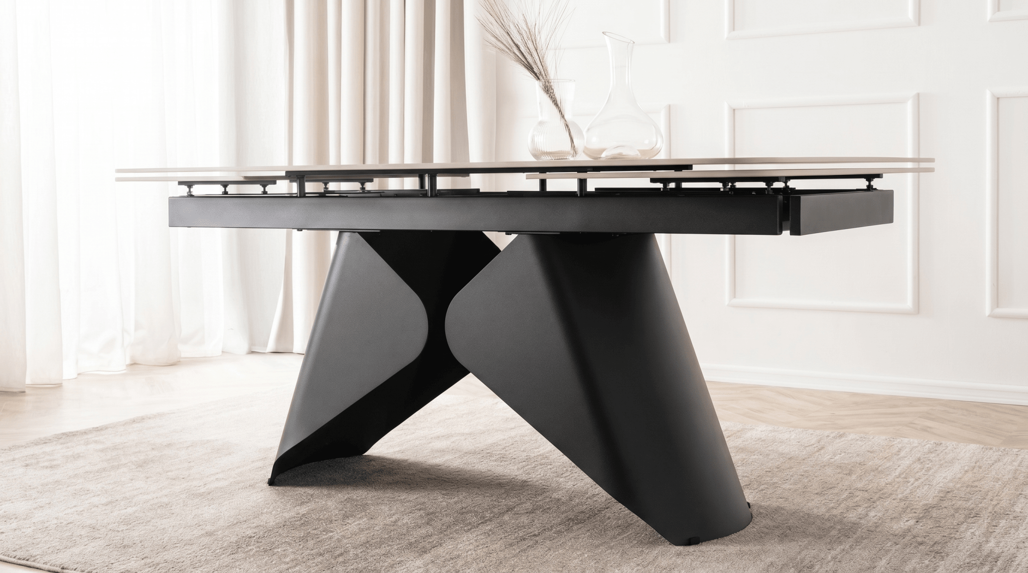 Table à manger extensible VERONA - TRUST INDUSTRIE - Marbre blanc / pieds noir - 