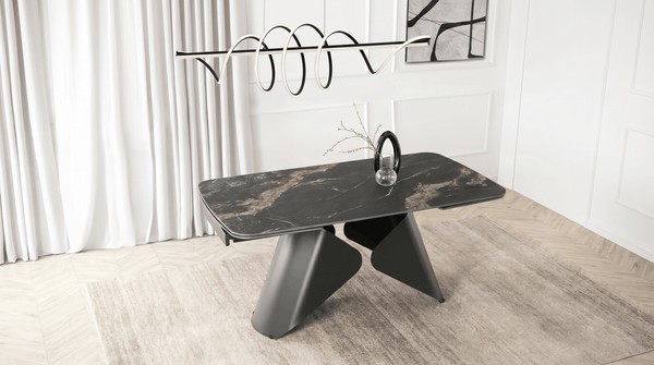 Table à manger extensible VERONA - TRUST INDUSTRIE - Marbre noir / pieds noir - 