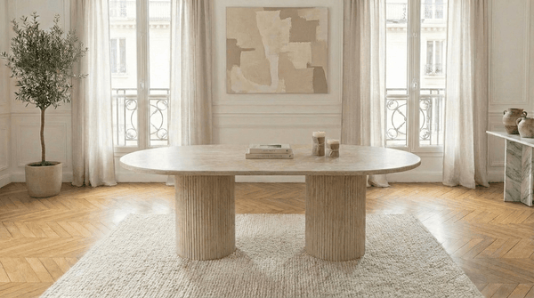Table à manger FLINSTONE avec un plateau effet marbre ovale design - TRUST INDUSTRIE - 