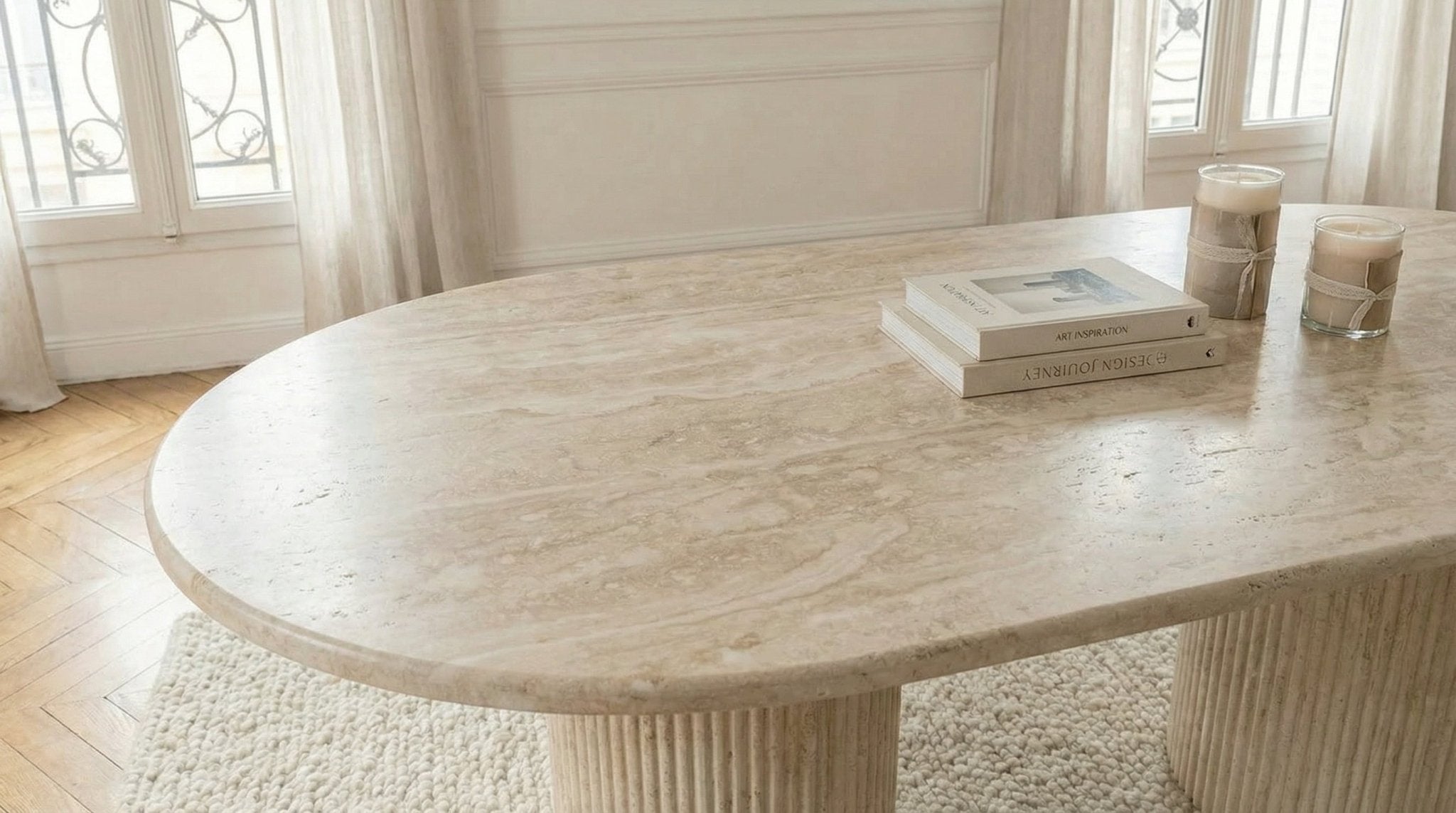 Table à manger FLINSTONE avec un plateau effet marbre ovale design - TRUST INDUSTRIE - 