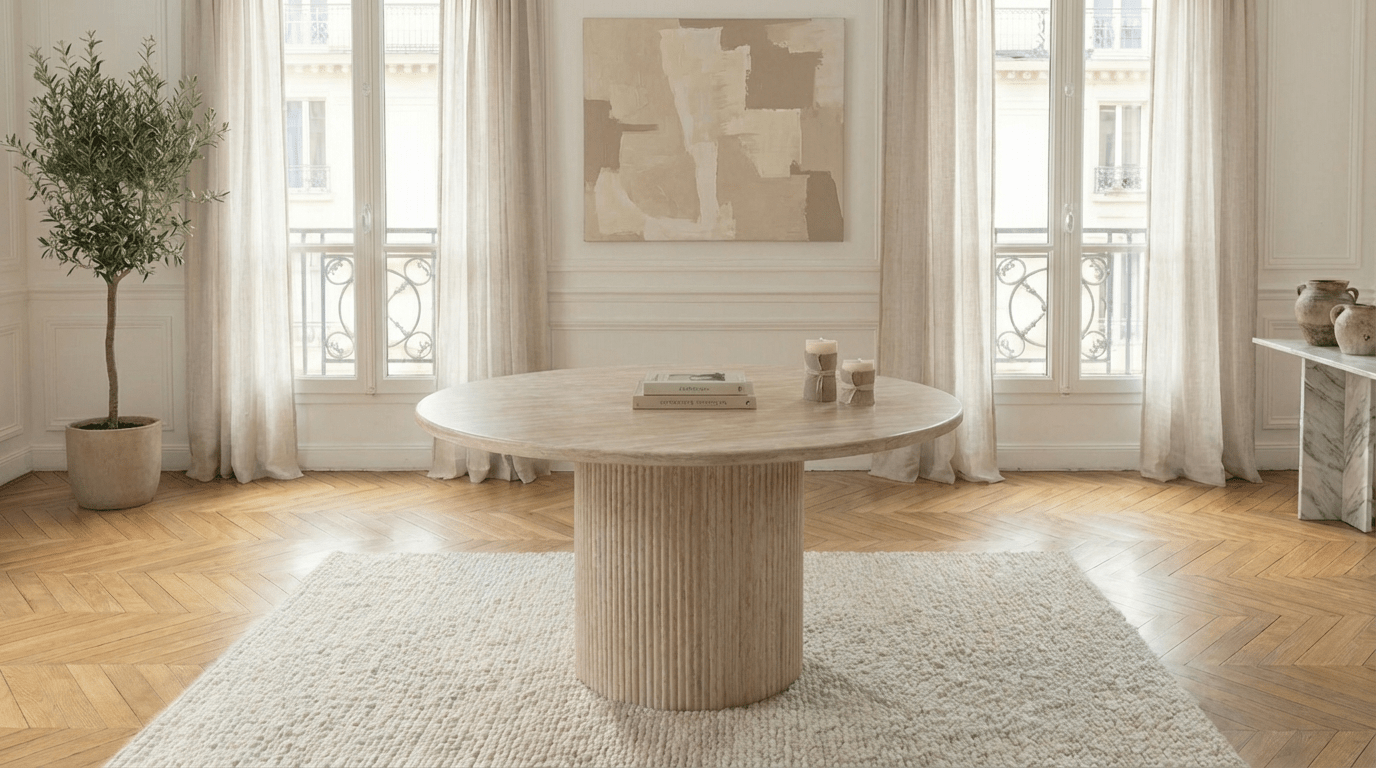 Table à manger FLINSTONE avec un plateau effet marbre ronde design - TRUST INDUSTRIE - 