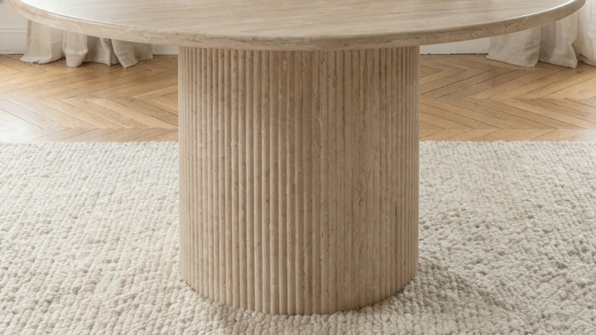 Table à manger FLINSTONE avec un plateau effet marbre ronde design - TRUST INDUSTRIE - 