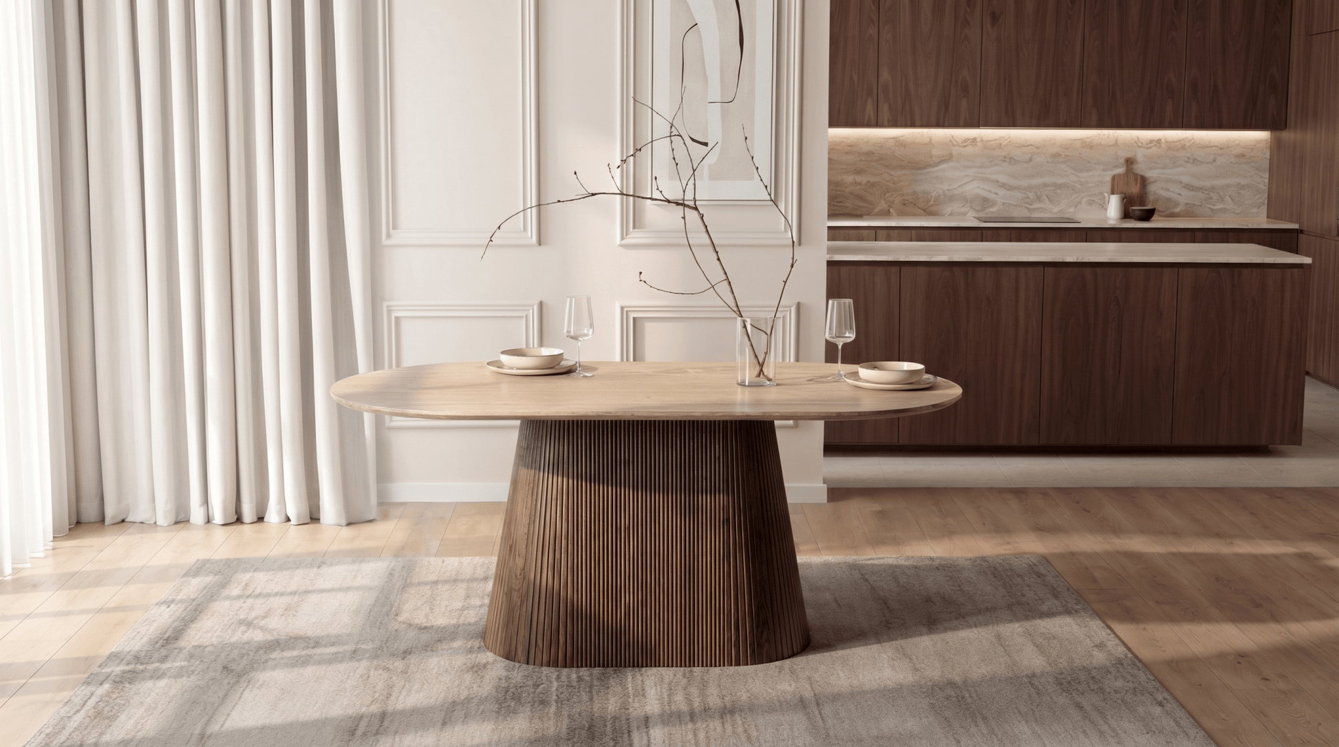 Table à manger GIANNI 180x90 cm - TRUST INDUSTRIE - Effet travertin - 