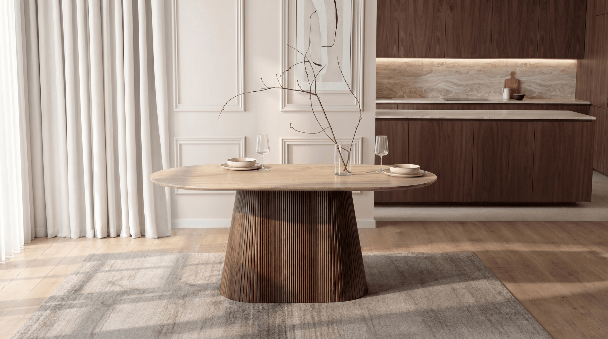 Table à manger GIANNI 180x90 cm - TRUST INDUSTRIE - Effet travertin - 