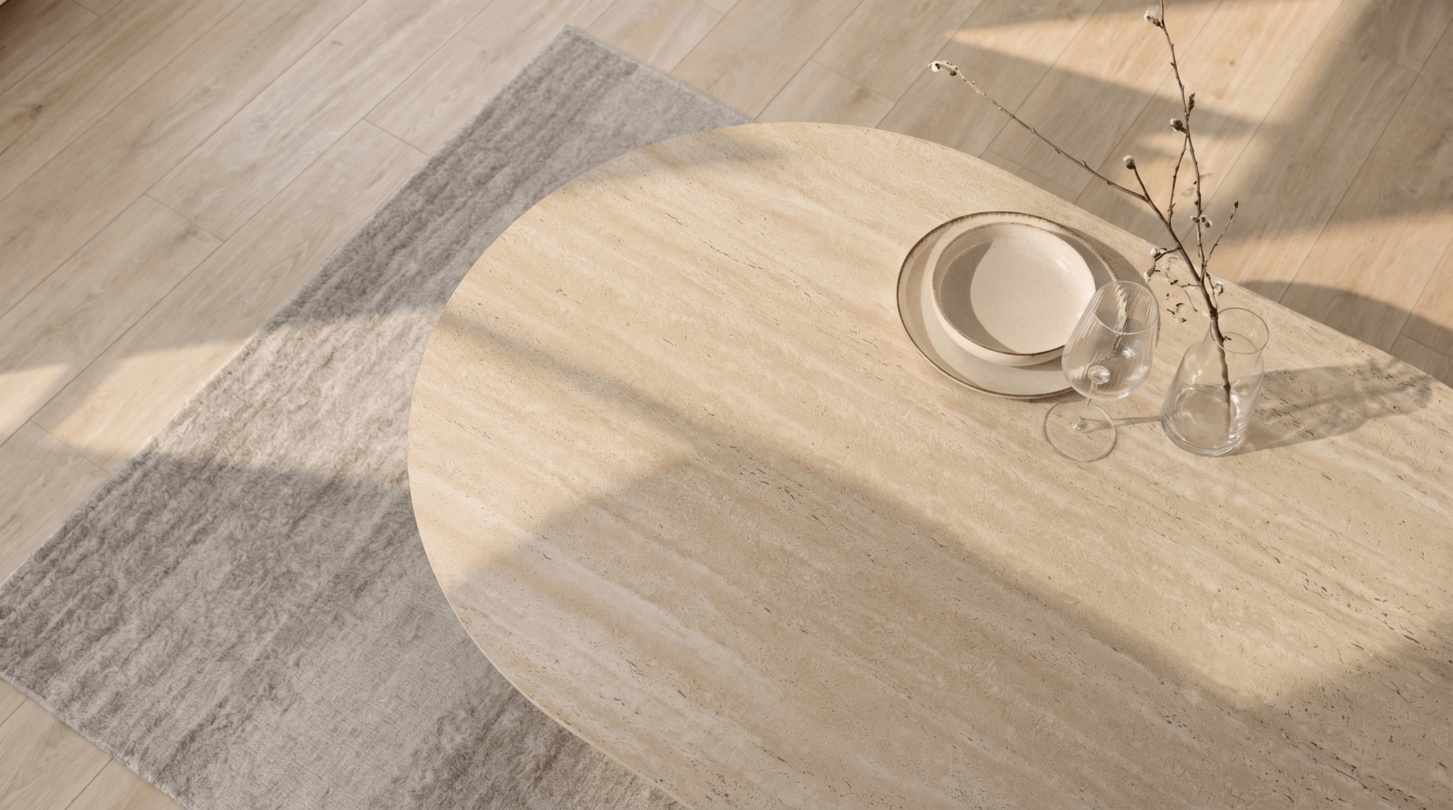 Table à manger GIANNI 180x90 cm - TRUST INDUSTRIE - Effet travertin - 