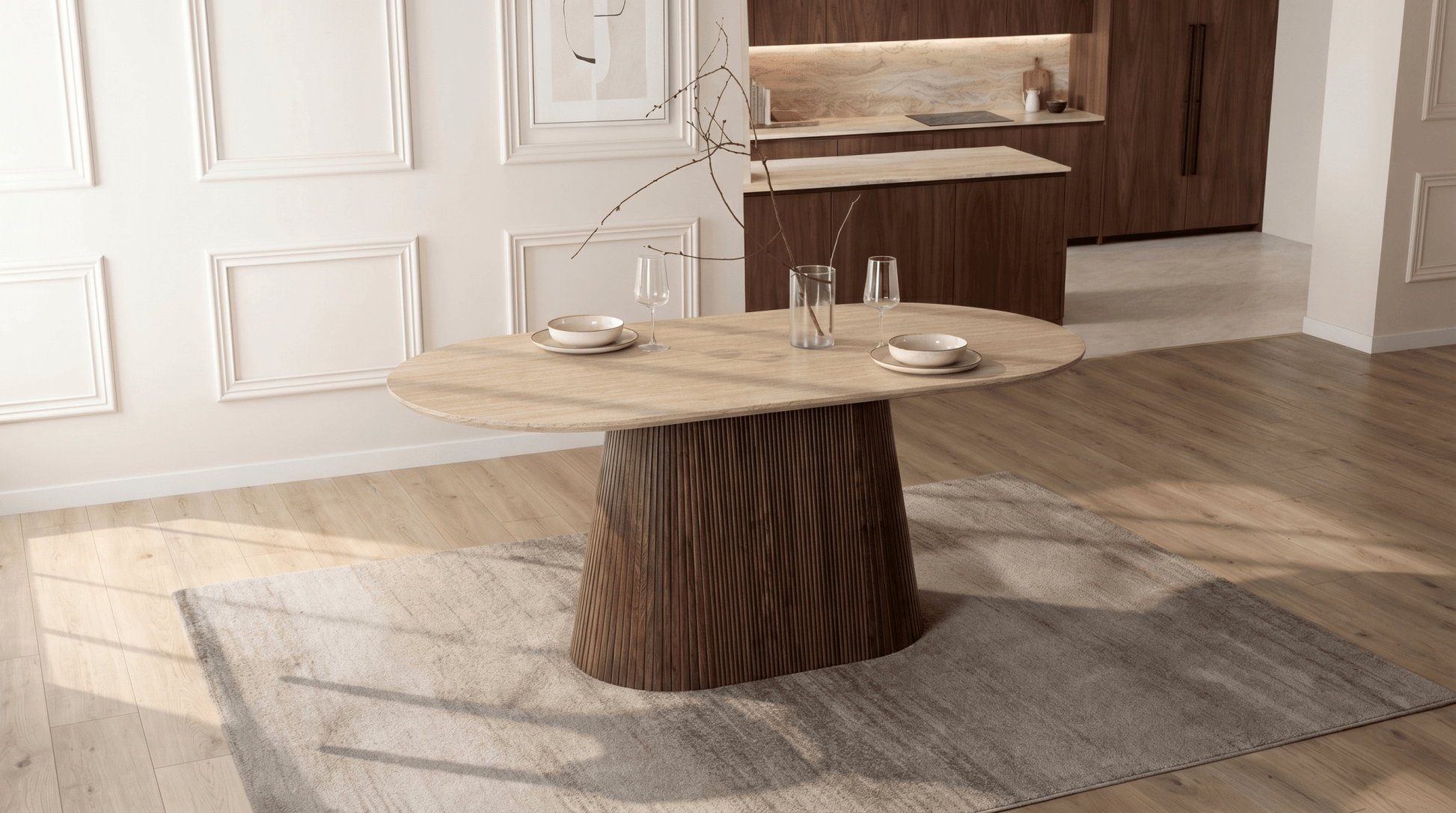 Table à manger GIANNI 180x90 cm - TRUST INDUSTRIE - Effet travertin - 
