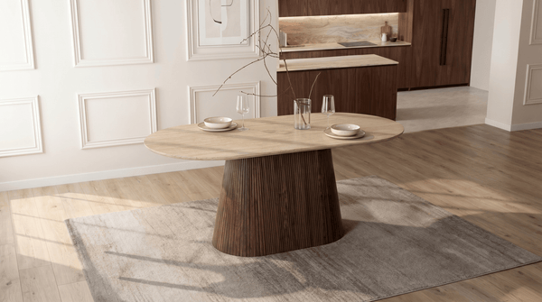 Table à manger GIANNI 180x90 cm - TRUST INDUSTRIE - Effet travertin - 