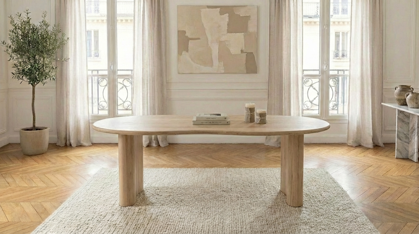 Table à manger ovale JOSH pour 8 personnes avec plateau en bois de chêne 300X110 et pieds bois