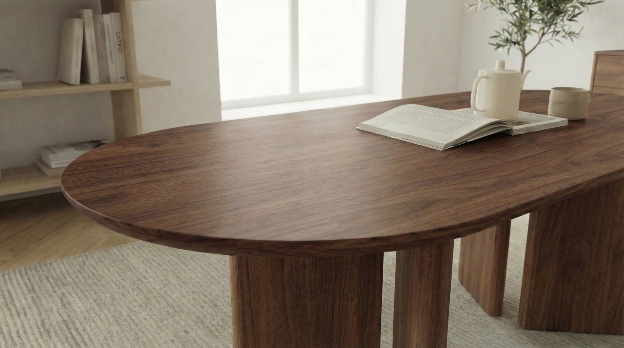 Table à manger ovale AMBRE avec plateau bois et pieds en bois marron - TRUST INDUSTRIE - 150 x 90 cm - 