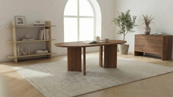 Table à manger ovale AMBRE avec plateau bois et pieds en bois marron - TRUST INDUSTRIE - 150 x 90 cm - 
