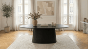 Table à manger ovale ARON pour 8 personnes avec plateau bois et pied central en bois - Trust Industrie - Noir - 
