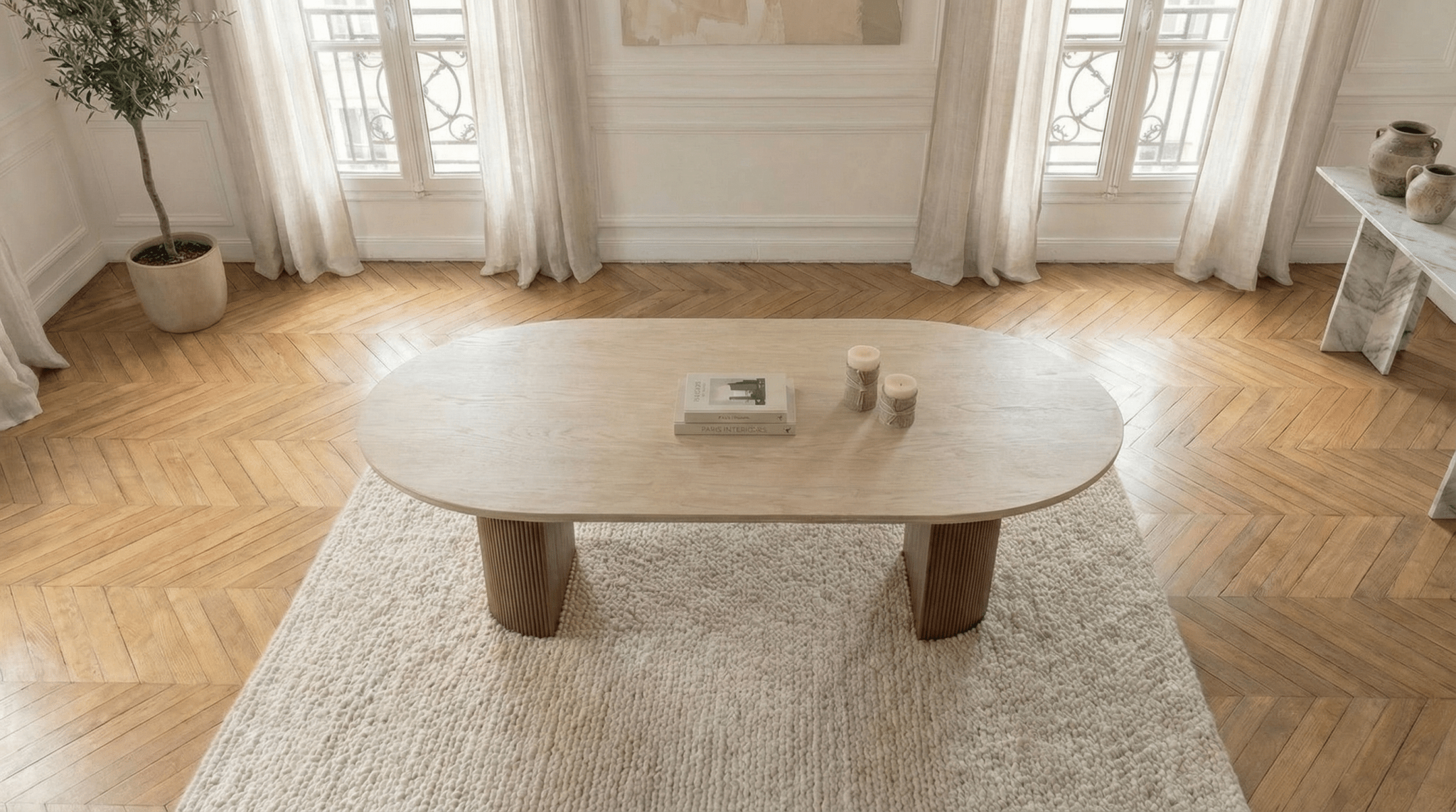 Table à manger ovale CALYPSO avec plateau céramique desin - TRUST INDUSTRIE - bois noyer 