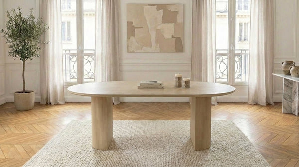 Table à manger ovale CALYPSO pour 6 personnes avec plateau en céramique - TRUST INDUSTRIE - plateau travertin- 